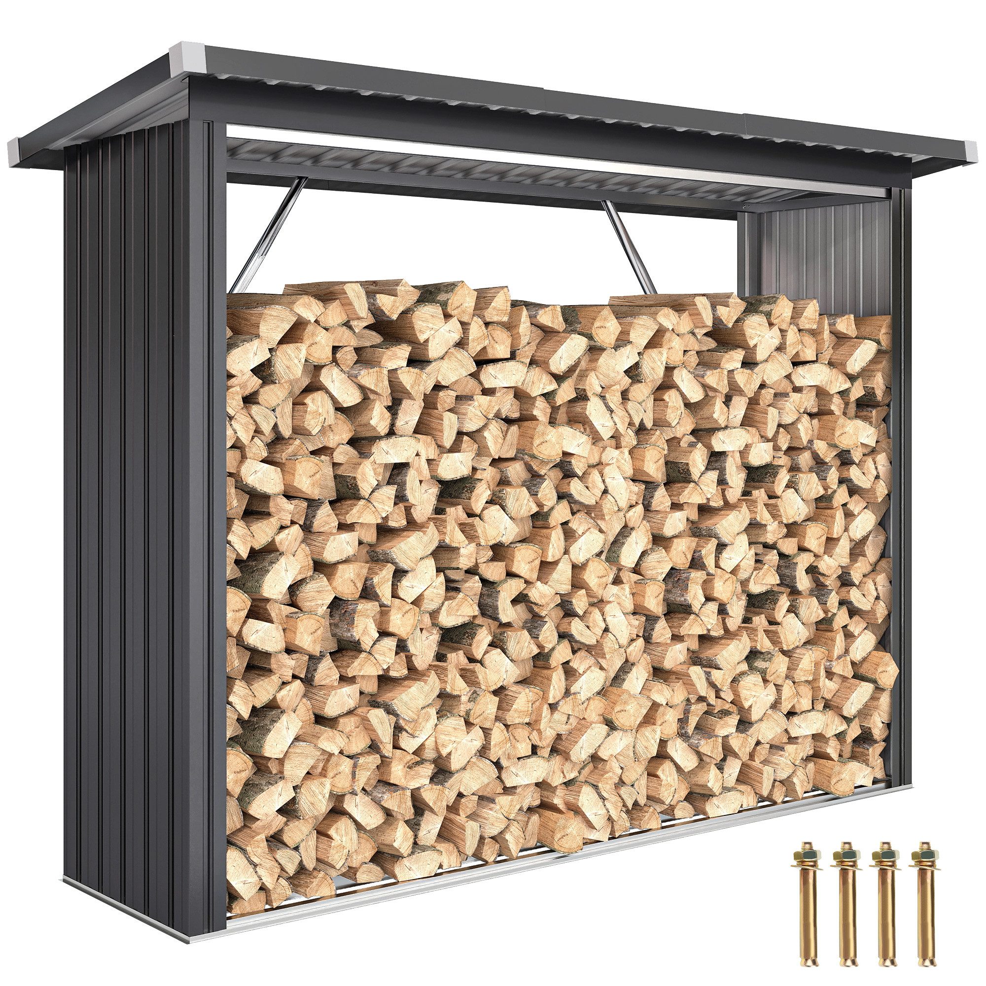 Outsunny Kaminholzregal-Erweiterung Brennholzregal mit Pultdach Schnelle Montage Holzlager, BxTxH:213x66.5x150 cm, (Stahlschuppen, 1-St., Feuerholz-Unterstand), – Bild 2 von 5