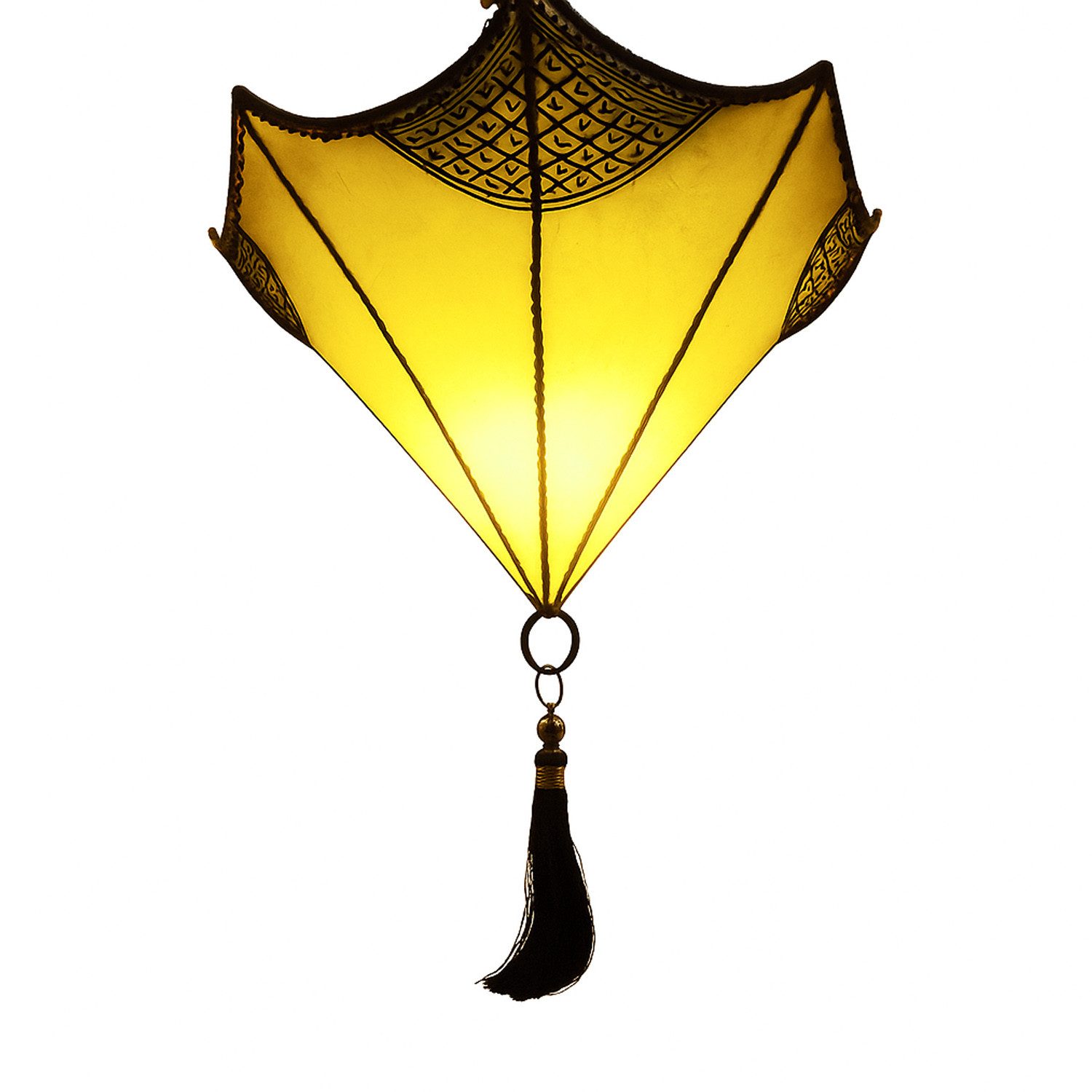 Marrakesch Orient & Mediterran Interior Pendelleuchte Mediterrane Deckenlampe Berfu handgefertigt aus Leder in Beige 50 cm, ohne Leuchtmittel, Handarbeit