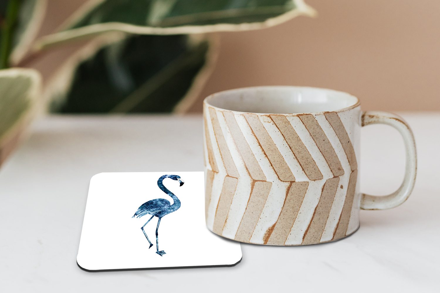 Tischuntersetzer, Korkuntersetzer, - MuchoWow Flamingo Tasse Zubehör für - Untersetzer, 6-tlg., Glasuntersetzer Federn Gläser, Blau, Glasuntersetzer,