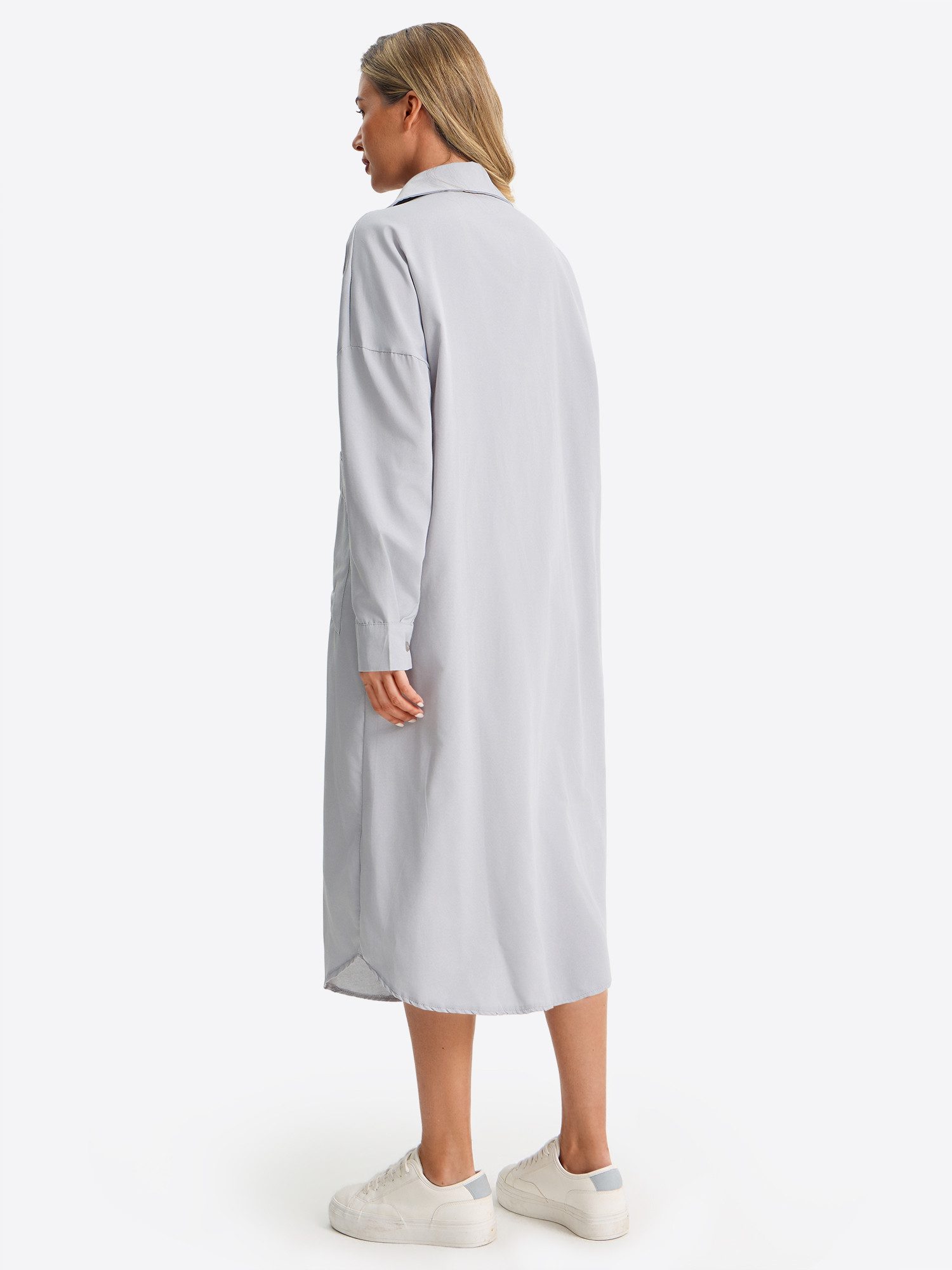 Imily Bela O-Linien-Kleid Damen Langarm Hemdblusenkleid mit Kragen und großen Taschen (Packung, 1-tlg., 1per-Pack) Hemdblusenkleid