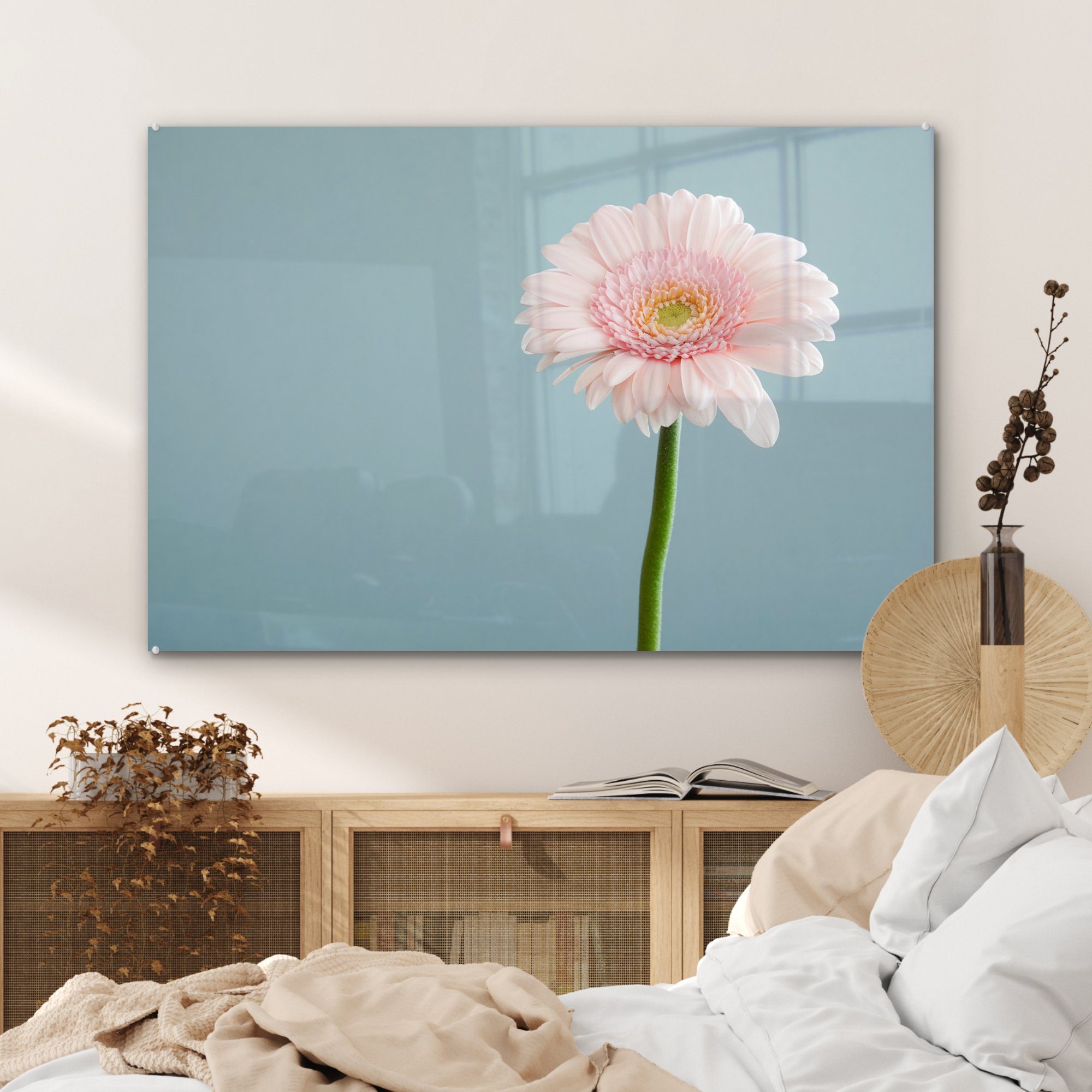 Schlafzimmer Blumen Rosa Wohnzimmer Acrylglasbilder - St), - Acrylglasbild MuchoWow & Makro, (1