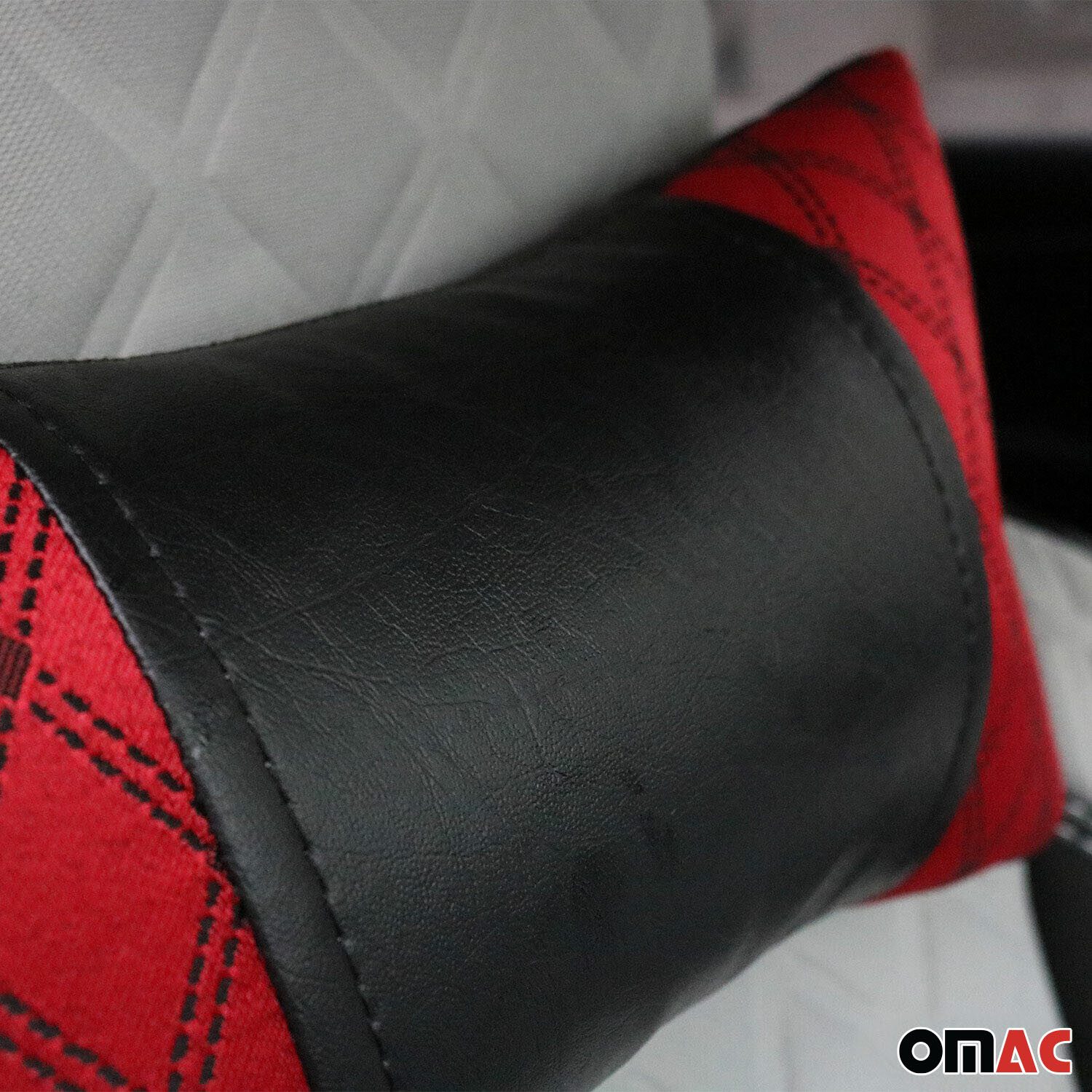OMAC Autokopfstütze 2 Stück KFZ Auto Autositzkissen Nackenkissen Leder Schwarz Rot 8x30cm