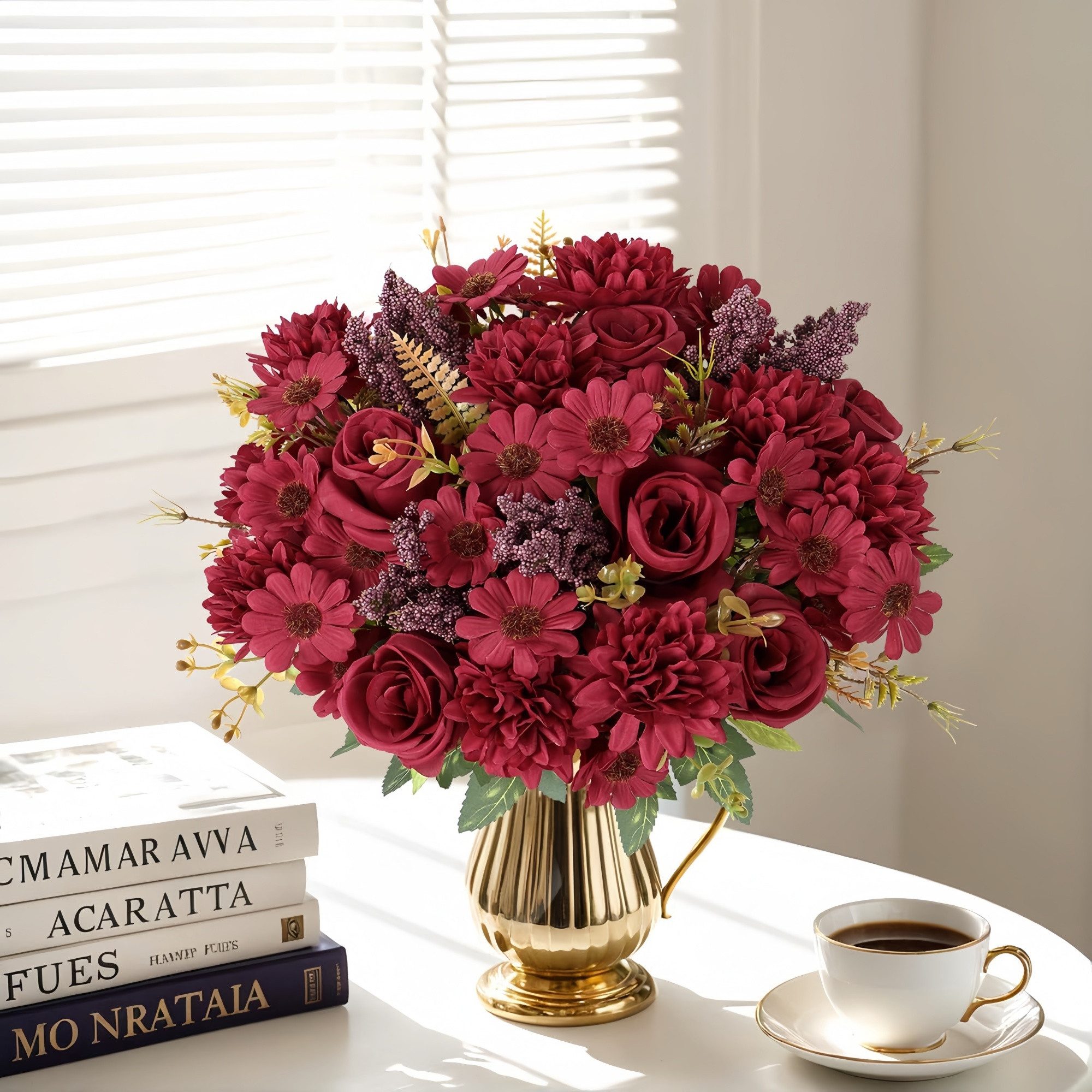 Kunstblumenstrauß Künstliche Rosenblumen 2er-Set – Seidenblumenstrauß für Dekoration, FOUORTUNATE-BEE, Perfekt für Hochzeit, Party oder Heimdekoration in Rosa – Bild 4 von 5
