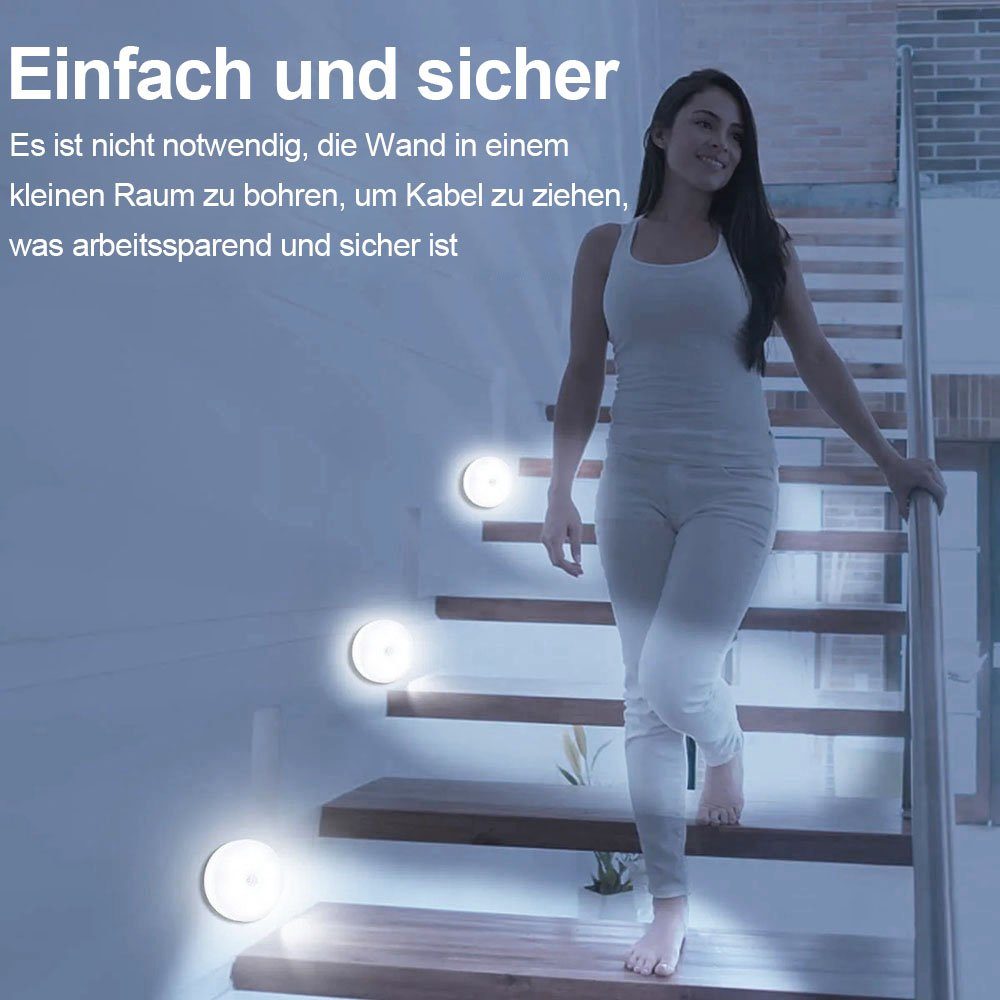 Rosnek LED Weiß Schränke Treppen für Nachtlicht PIR-Bewegungssensor, Flure, Warmweiß, Wiederaufladbar