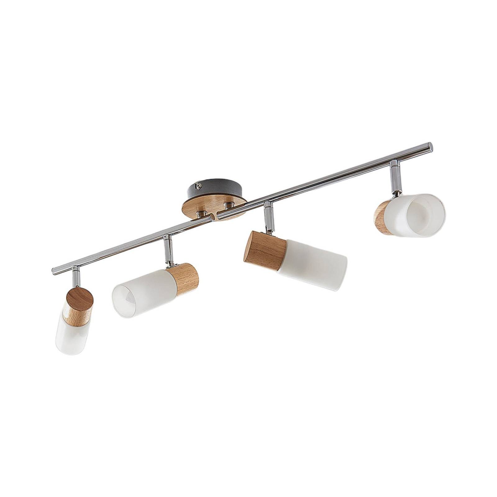 Lindby Deckenstrahler Christoph, Holz warmweiß IP20, 4 x 4,5 W LED, warmweiß