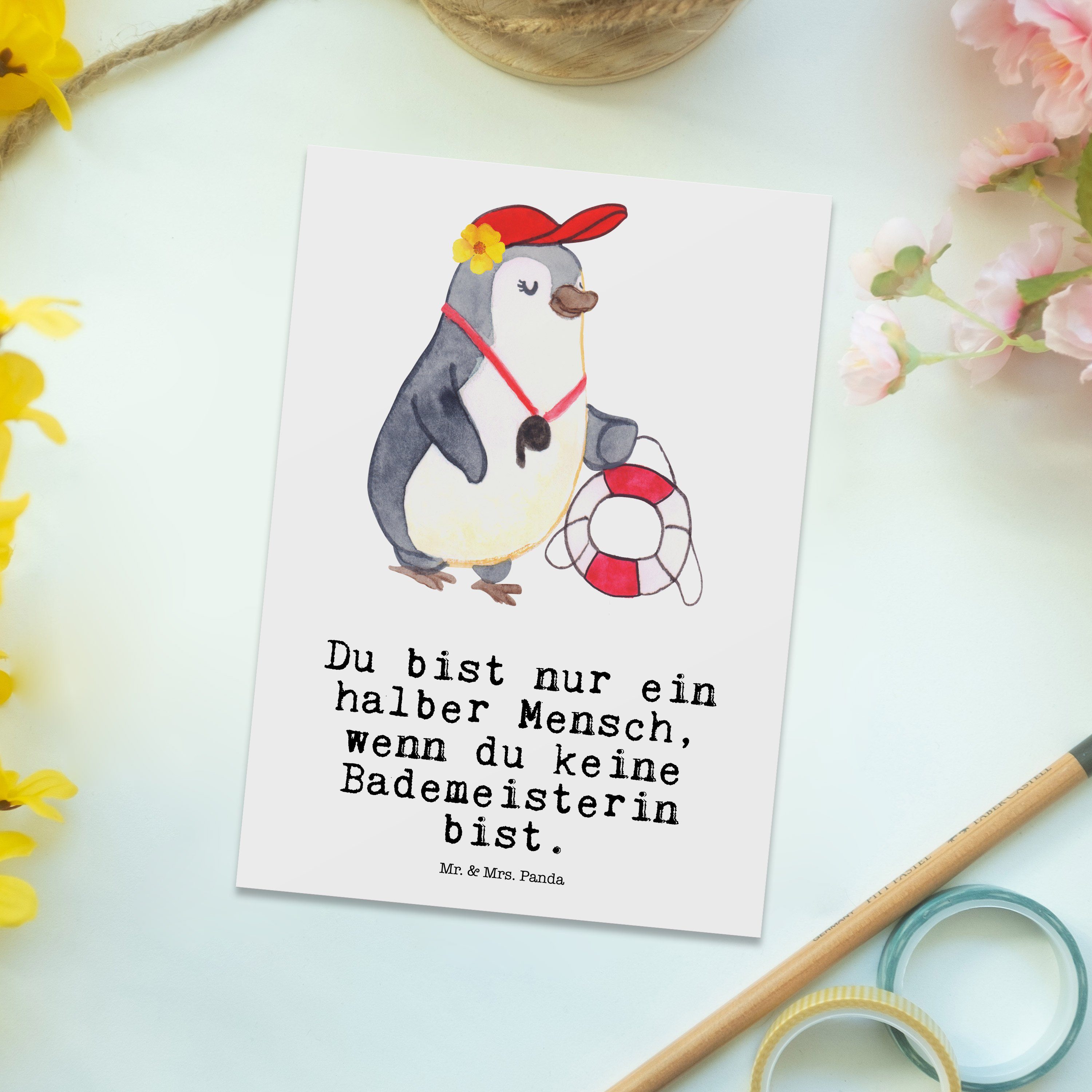 & Rettungsschwimmerin, Mrs. Geschenk, Dankes Bademeisterin Panda - mit - Herz Mr. Weiß Postkarte
