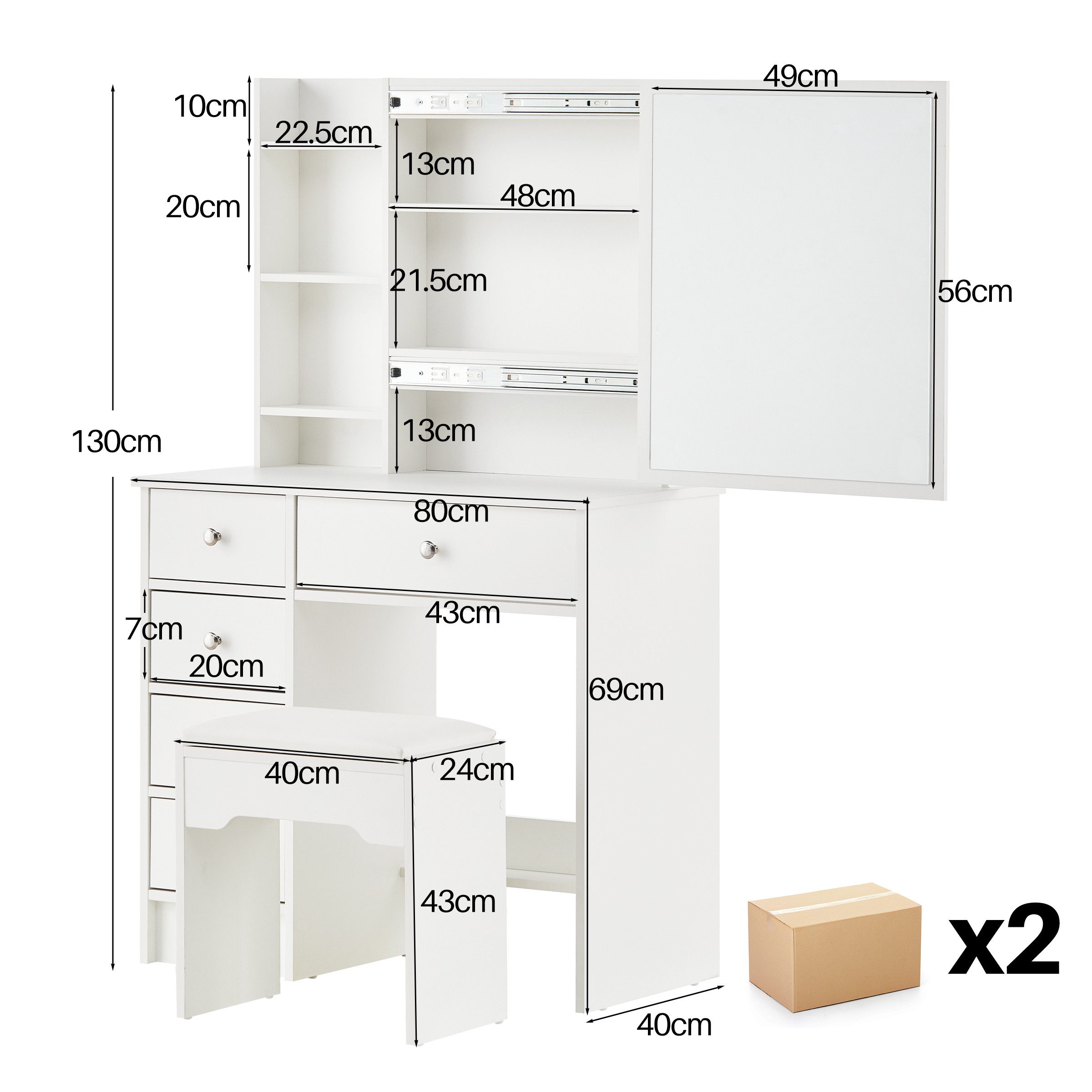 Ofcasa Schminktisch, 80x40x130cm 5 Schubladen Kosmetiktisch günstig online kaufen