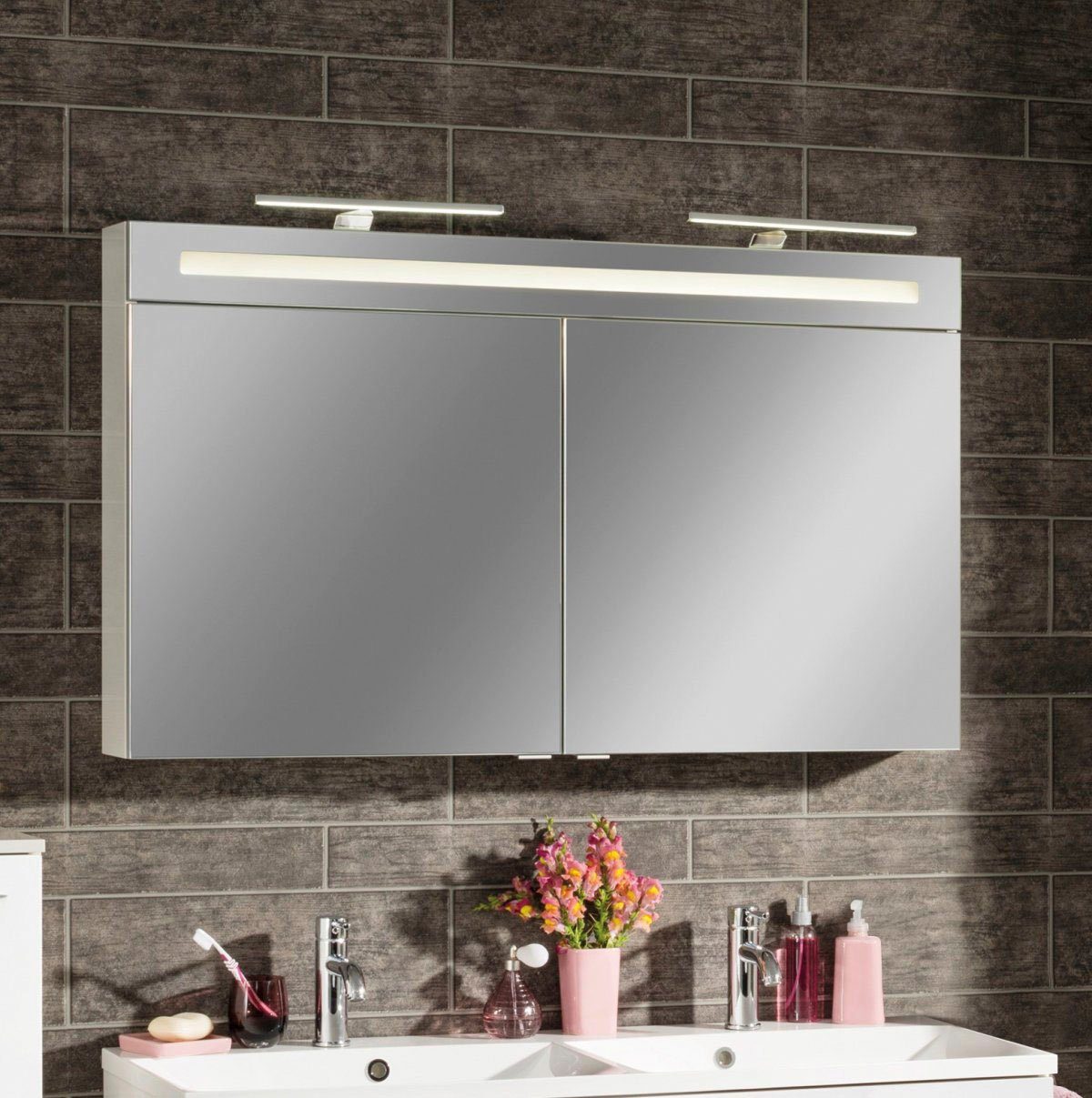 FACKELMANN Spiegelschrank CL 120 120 doppelseitig - verspiegelt weiß 2 Breite Badmöbel Türen, cm