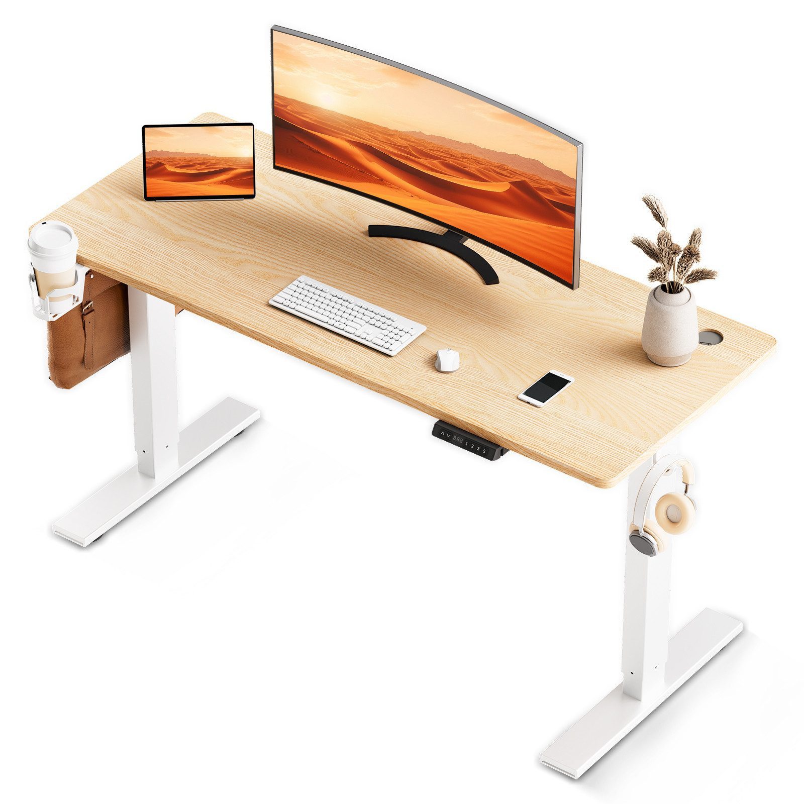 HOMAVO Schreibtisch Elektrisch höhenverstellbarer Schreibtisch Memory-Funktion (Sitz-/Steh-Erinnerung), USB/Typ C,Länge 120 cm, 140 cm, zwei Größen (18 mm Schreibtischplatte)