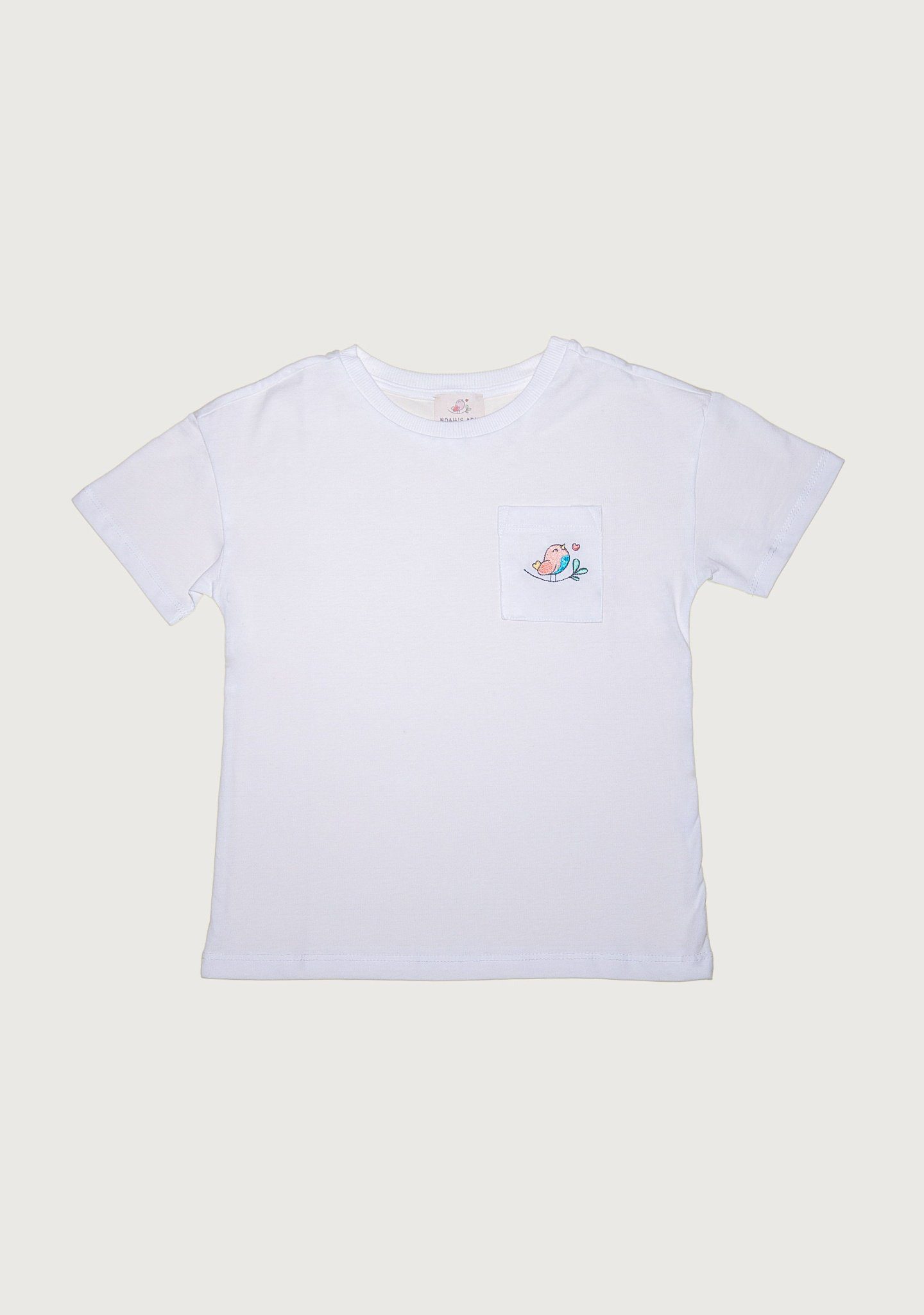 mit aus Ark Ecru Kinder Shirt mit aus Brusttasche in T-Shirt unisex Noah's Baumwolle, für Baumwolle Unifarbe, Rundhalsausschnitt,