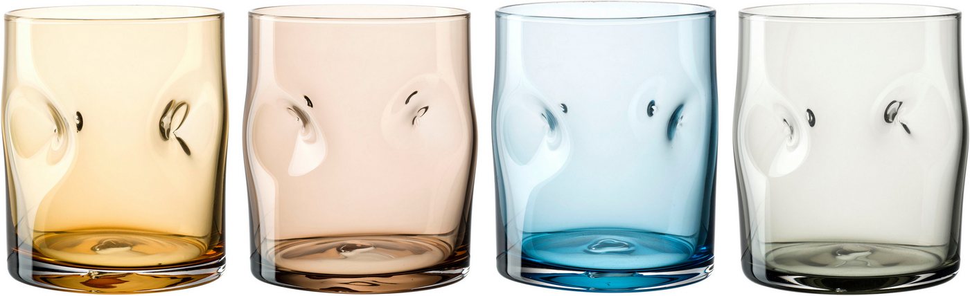 LEONARDO Gläser-Set Trinkglas VESUVIO, 300 ml, 4er-Set, 4-tlg., Glas, konische Form, markantes Design - mit Einquetschungen