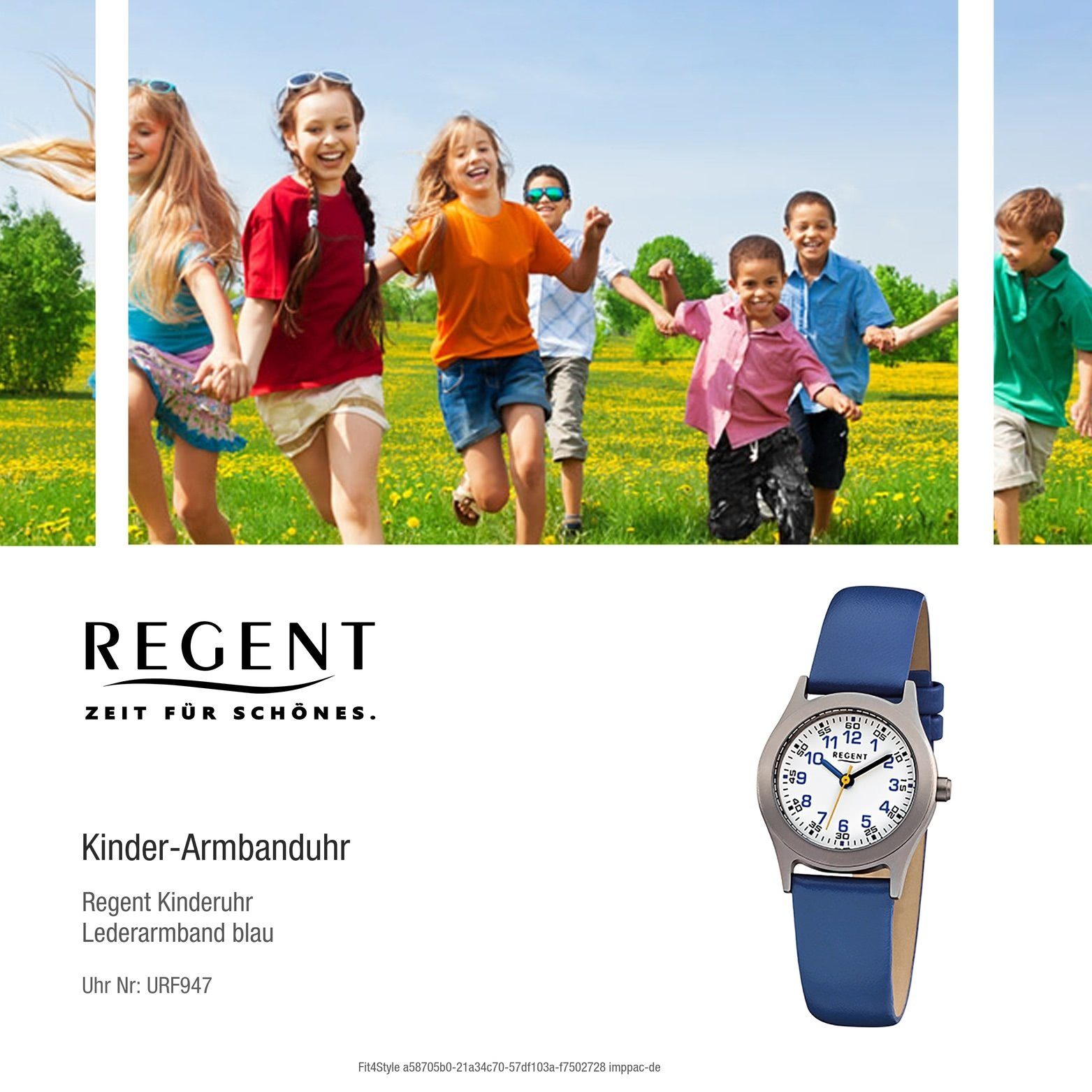 Lederarmband, 26mm), klein Gehäuse, Uhr Regent Quarzuhr Elegant- Leder Regent Quarzuhr, mit Kinderuhr (ca. F-947 Kinder rundes