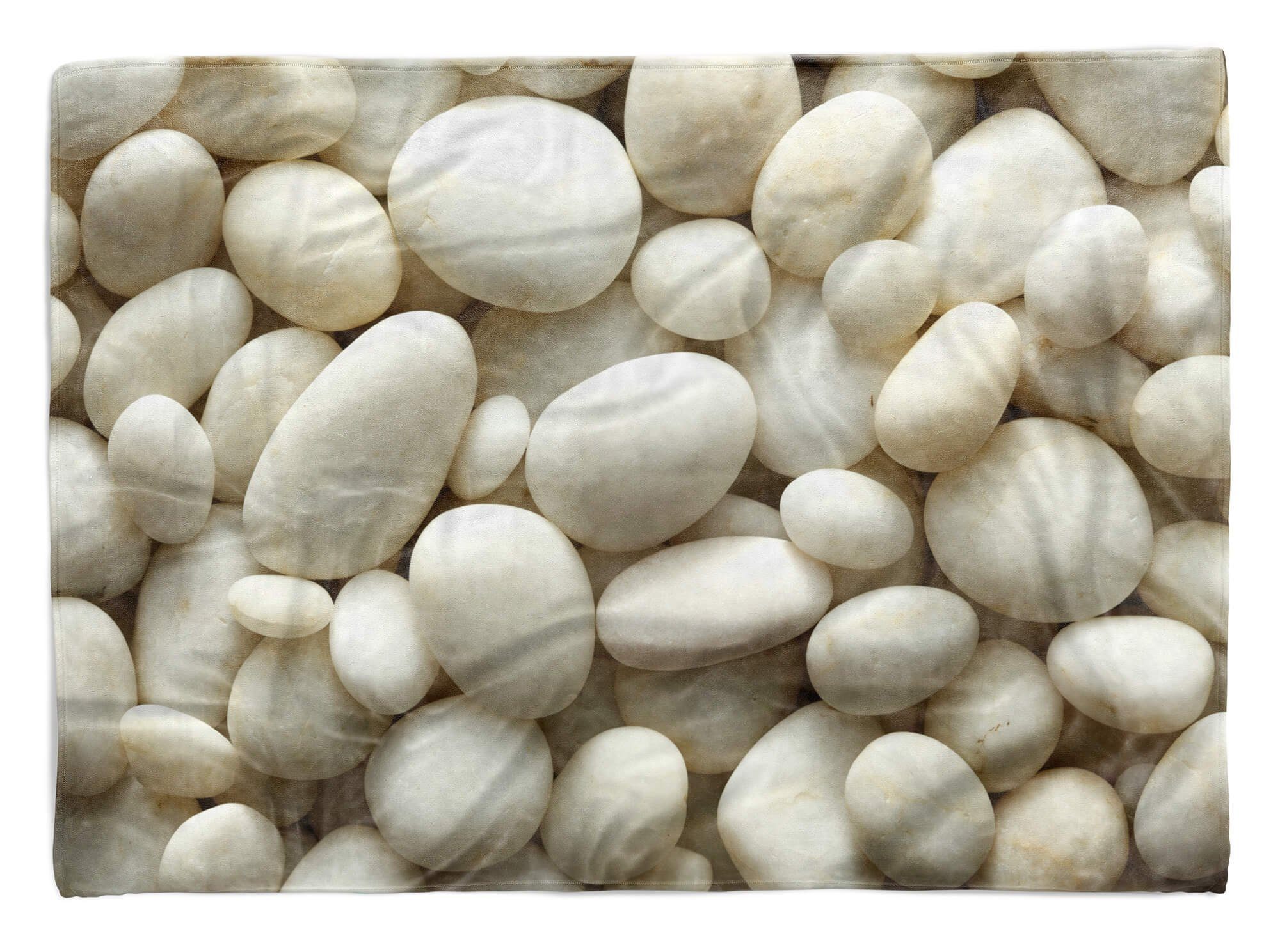 Sinus Art Handtücher Handtuch Strandhandtuch Saunatuch Kuscheldecke mit Fotomotiv Weiße runde Steine, Baumwolle-Polyester-Mix (1-St), Handtuch