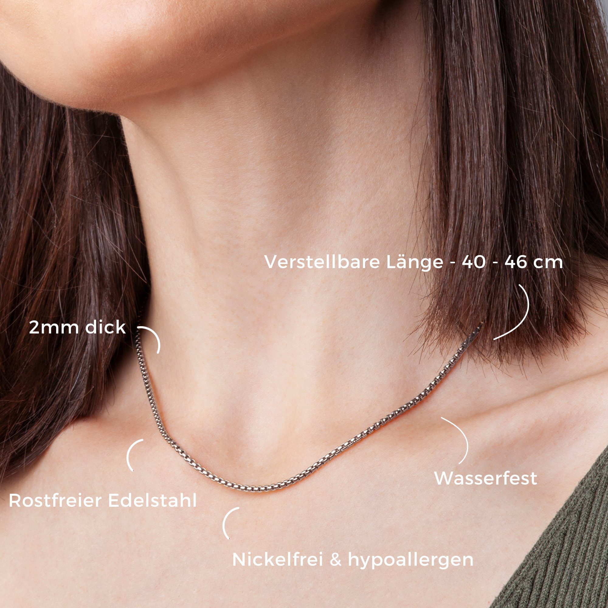 ALEXASCHA Charm-Kette Kurze Edelstahlkette mit Anhänger • Mix & Match Kette • 18k vergoldet