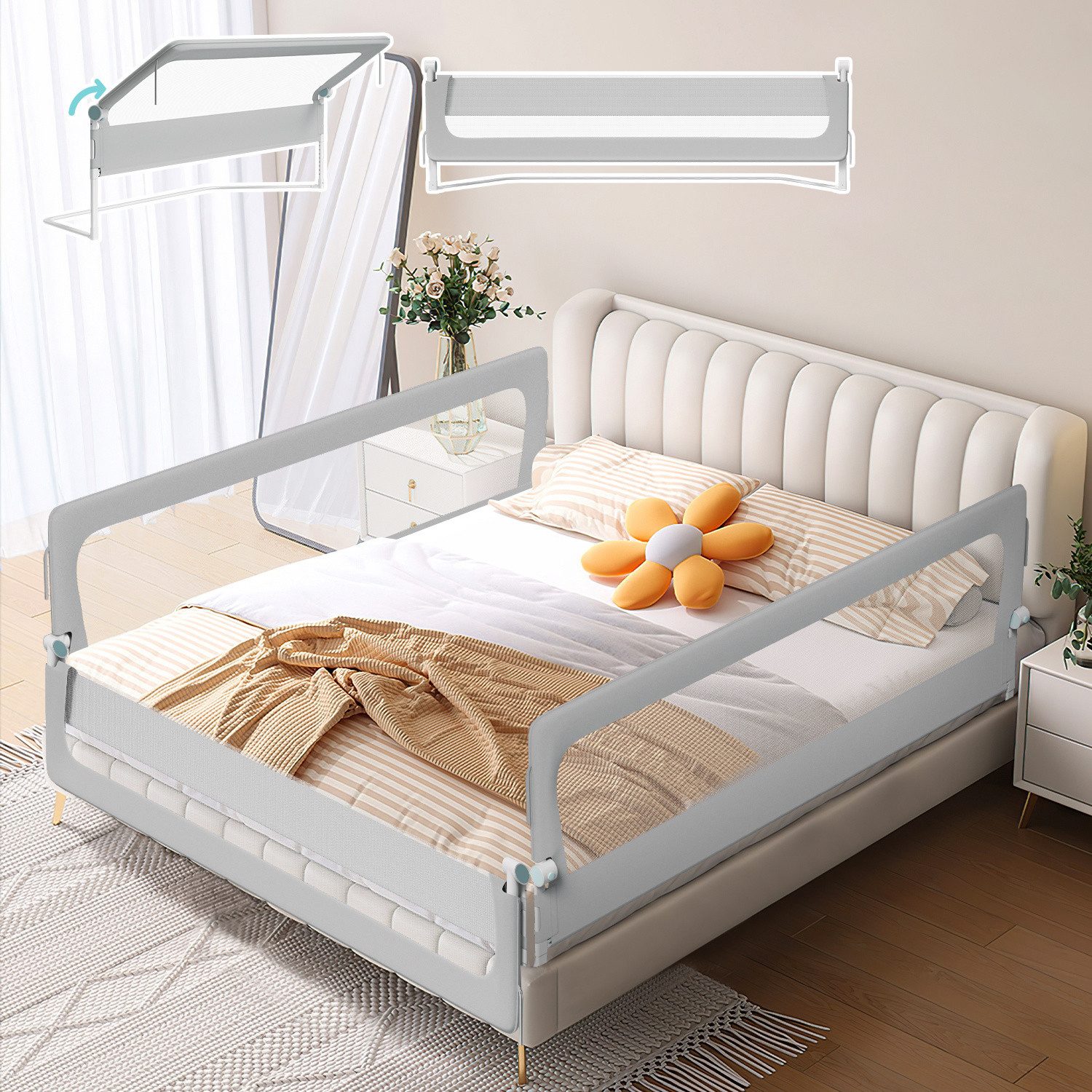 Clanmacy Bettschutzgitter 3X Bettgitter Babybettgitter Kinderbettgitter Kinder Rausfallschutz (180+200+200cm, 3 St)