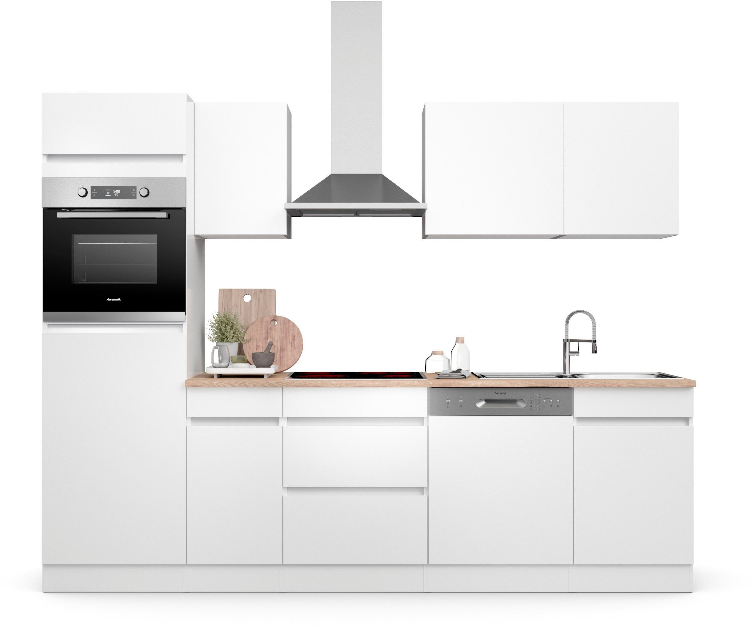 OPTIFIT Küche ohne 270 Safeli, | cm, mit Hanseatic-E-Geräte oder Breite wahlweise weiß weiß/weiß