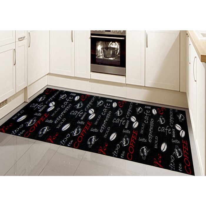 Teppich Teppich Küche Läufer Küchenteppich waschbar mit Schriftzug Coffee in schwarz Teppich-Traum rechteckig Höhe: 5 mm