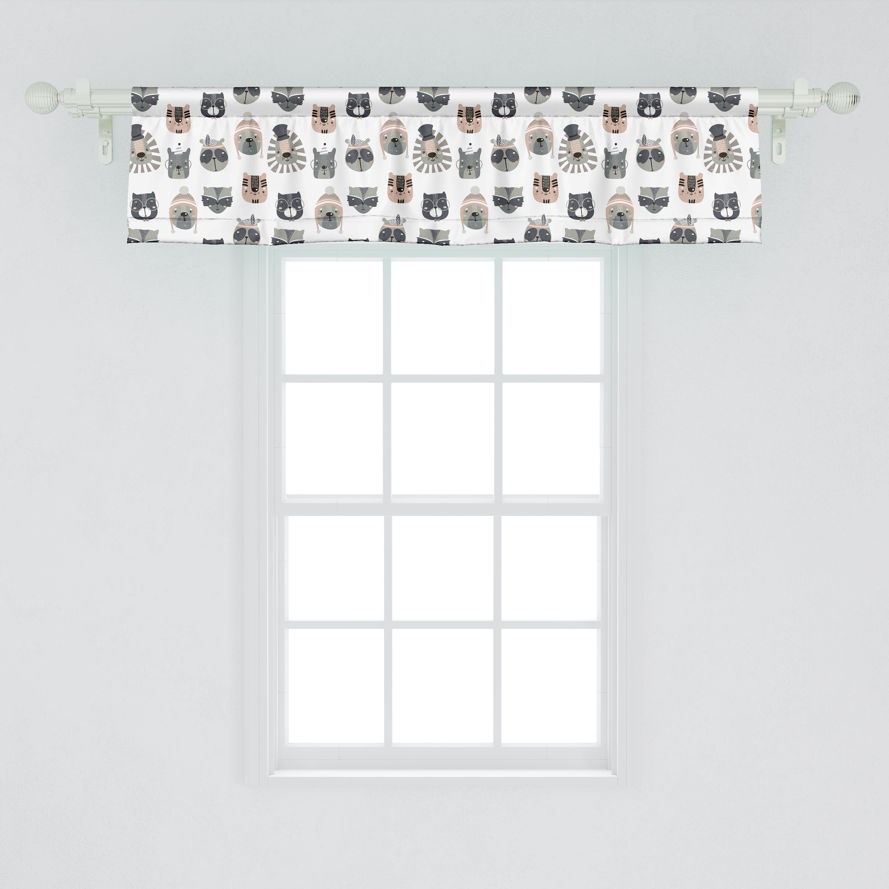 Scheibengardine Vorhang Volant Dekor für Schlafzimmer Küche Microfaser, Kostüm Abakuhaus, Stangentasche, Tiere mit Kindergarten in