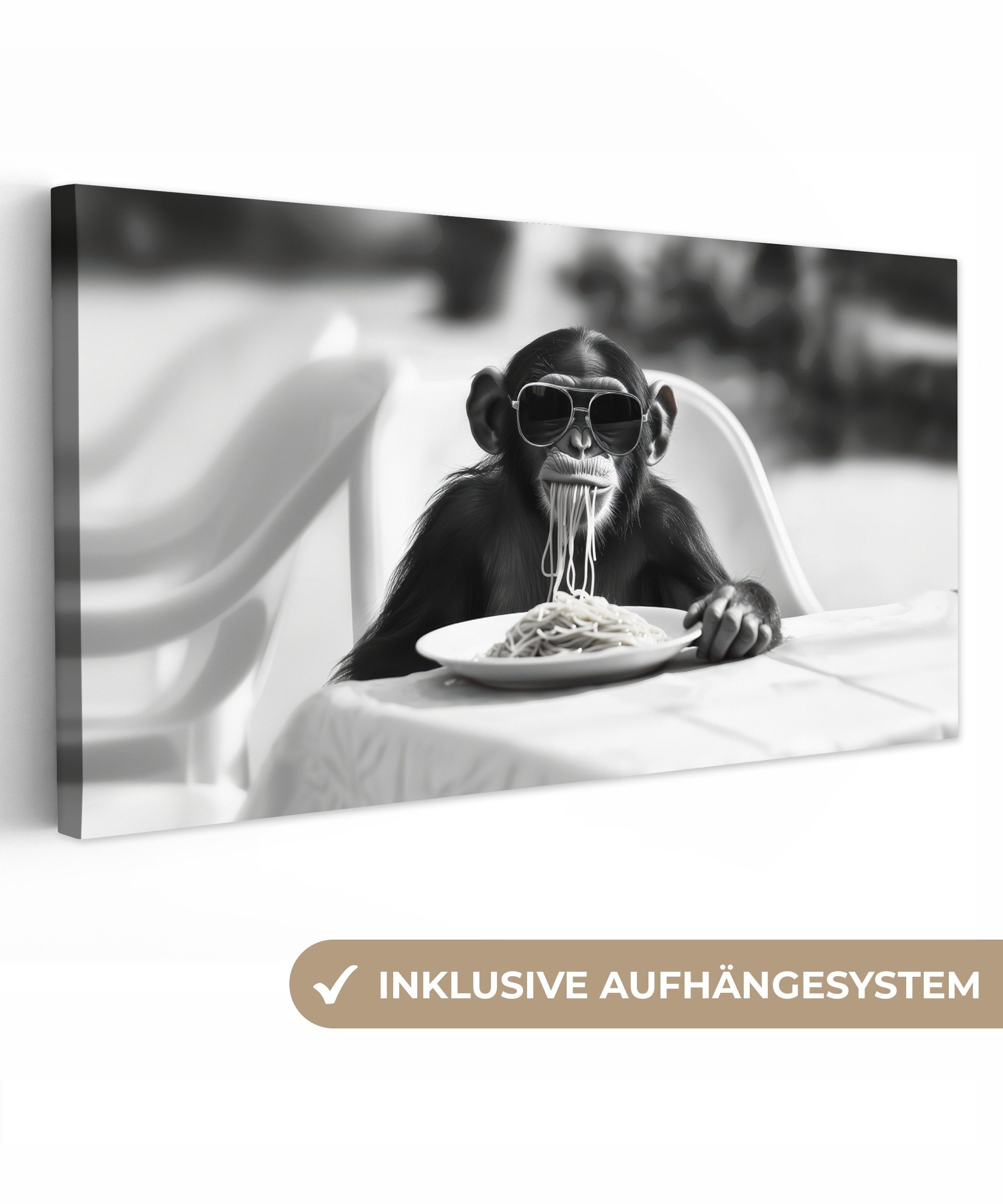 OneMillionCanvasses® Leinwandbild Panorama Affe - Spaghetti günstig online kaufen
