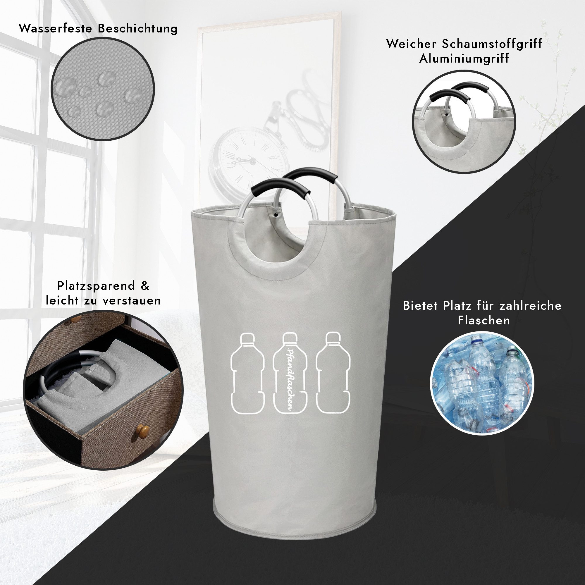 hausleben Flaschensammler mit Aluminiumgriffen (1 St), 90L – faltbar – wasserabweisend