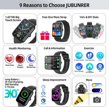 JUBUNRER Smartwatch (1,83 Zoll, Android, iOS), mit Telefonfunktion Herzfrequenz Schlaf Monitor Schrittzähler IP68