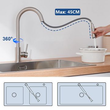 Lonheo Küchenarmatur Ausziehbar Wasserhahn Spültischarmatur Mischbatterie Armatur für Küche 360° Schwenkbar Einhandmischer