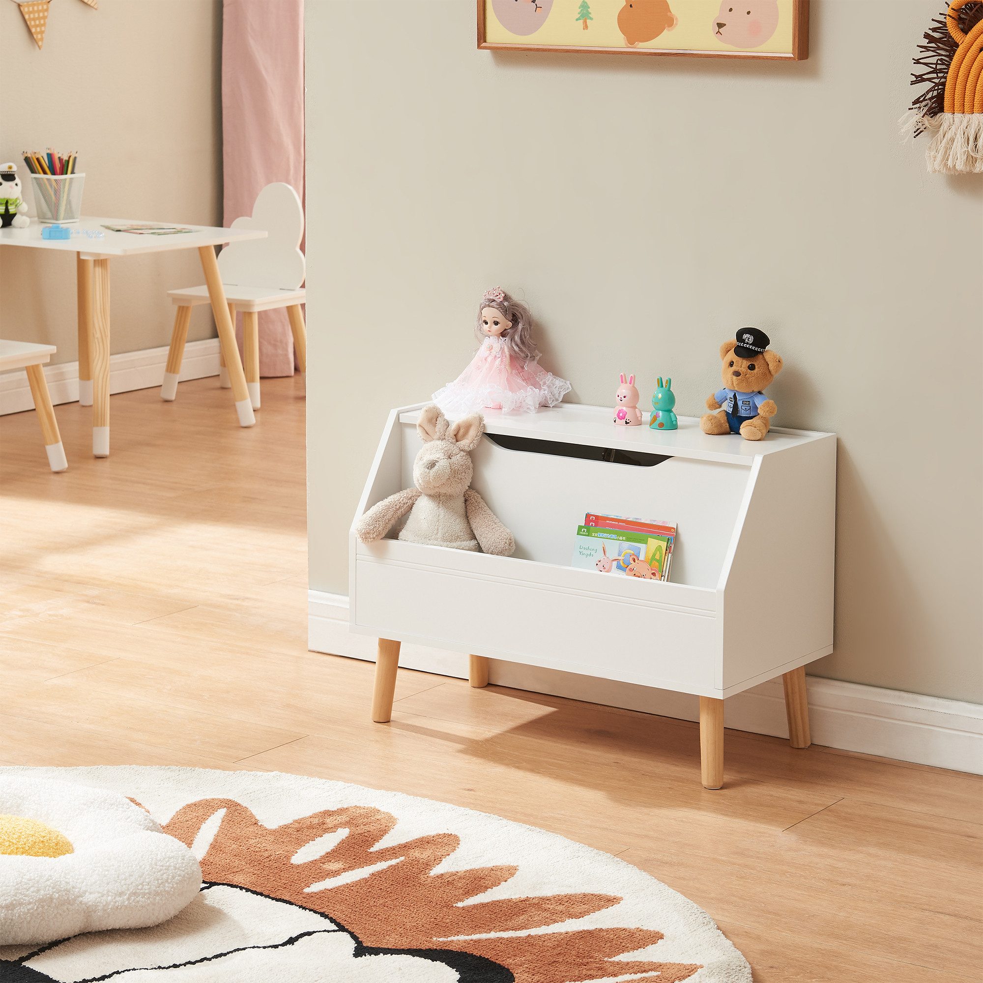 en.casa Spielzeugtruhe, »Aavanrar« mit Deckel 60 x 30 x 43 cm Weiß günstig online kaufen