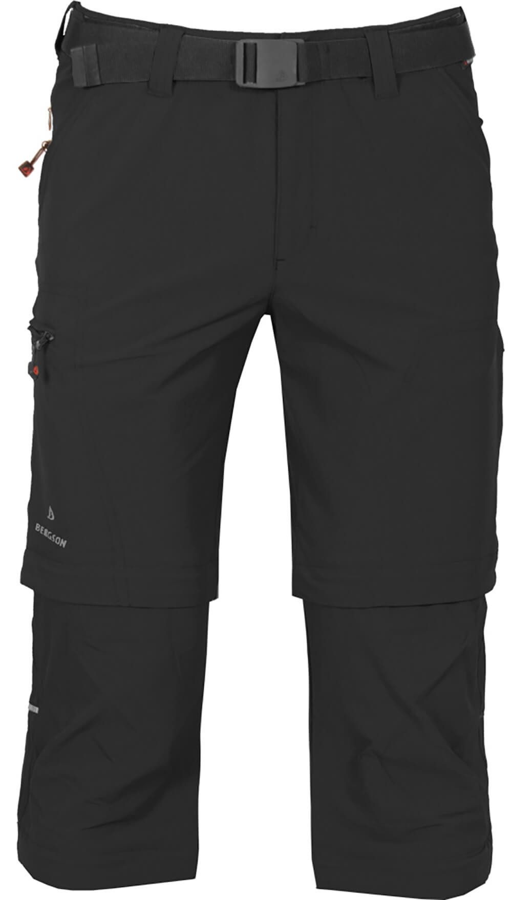 Bergson Outdoorhose QUEENSLAND Doppel Zipp-Off mit T-ZIPP Herren Wanderhose, vielseitig, pflegeleicht, Kurzgrößen, schwarz