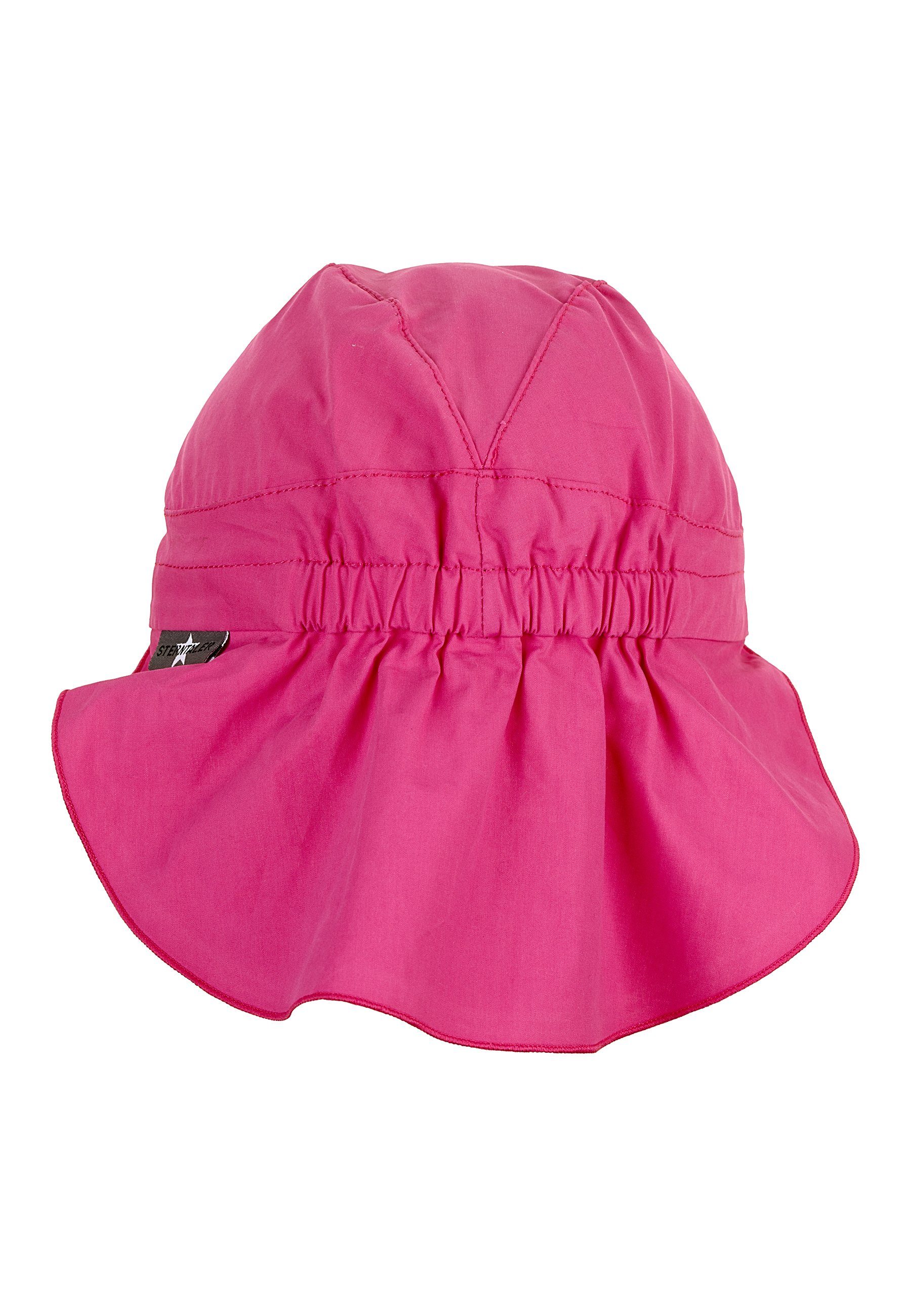 mit mit Sternen bedruckt Schirm Kindermütze (1-St., UV-Popeline Schirmmütze Beanie UV-Sonnenschutz Sterntaler® 50) unifarben Erstlingsmütze aus magenta mit Nackenschutz