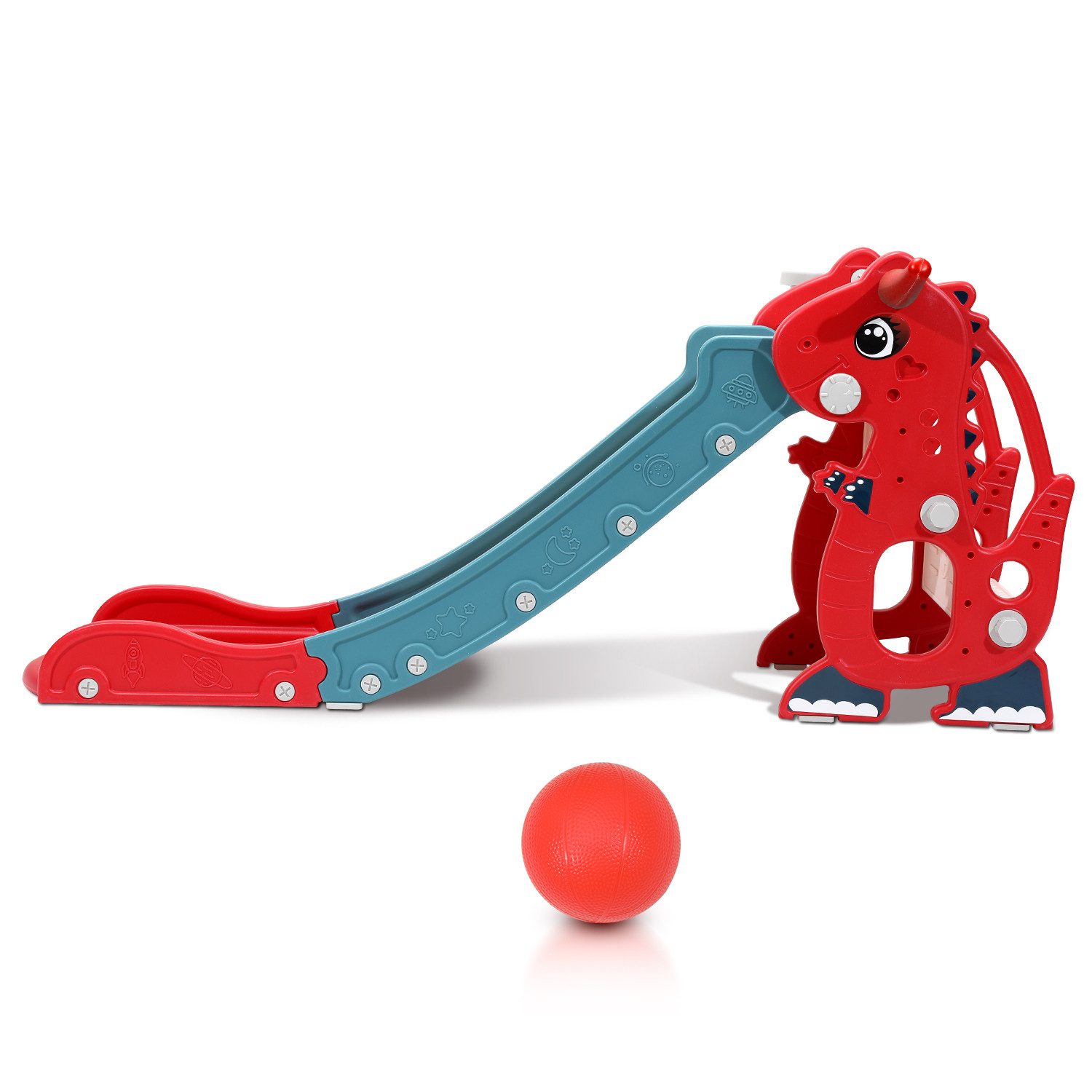 Clanmacy Rutsche 4-in-1 Kinderrutsche mit Basketballkorb Wurfring Englisch- günstig online kaufen