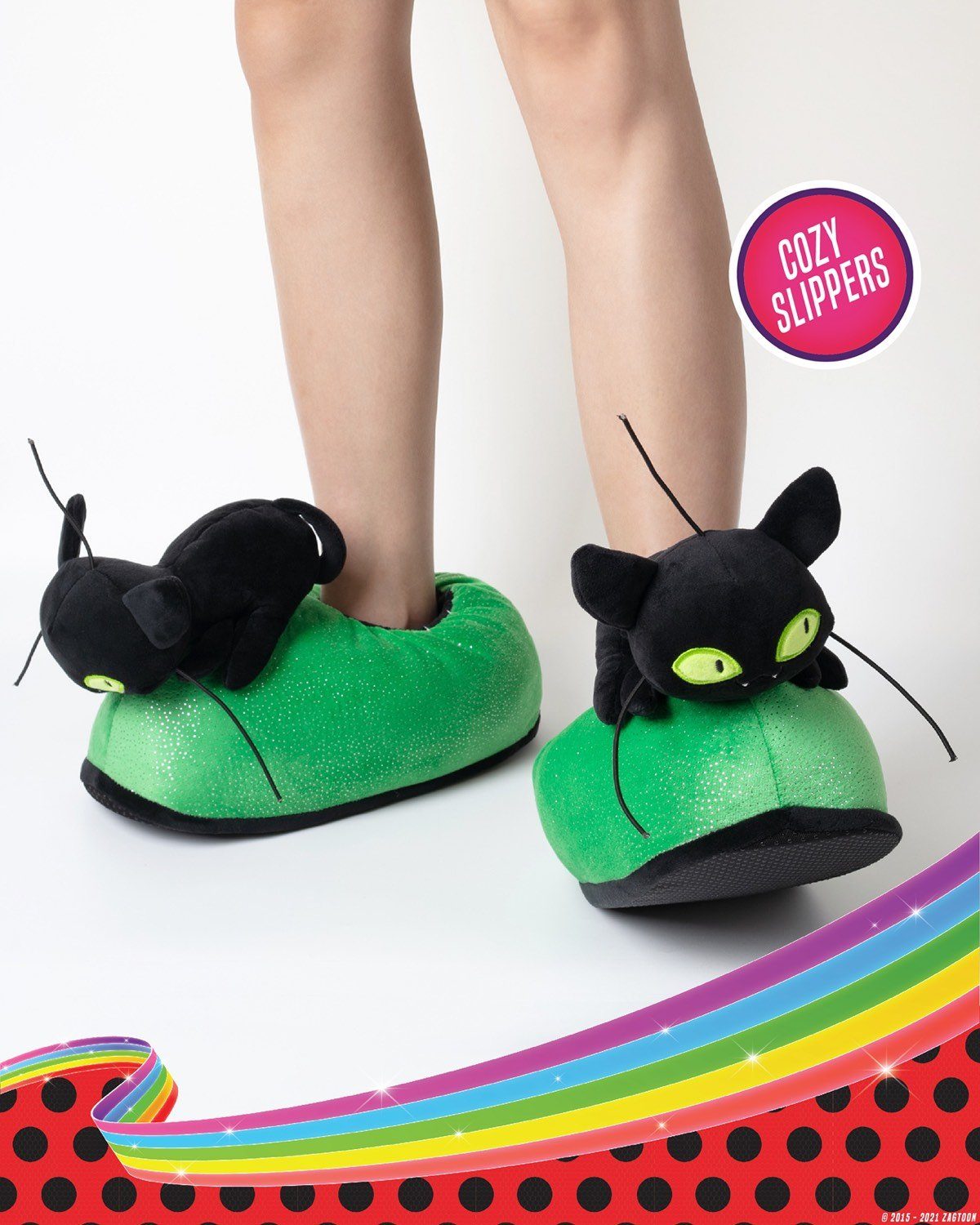 Corimori Miraculous Ladybug Plüsch-Hausschuhe Kwami "Plagg" und "Tikki