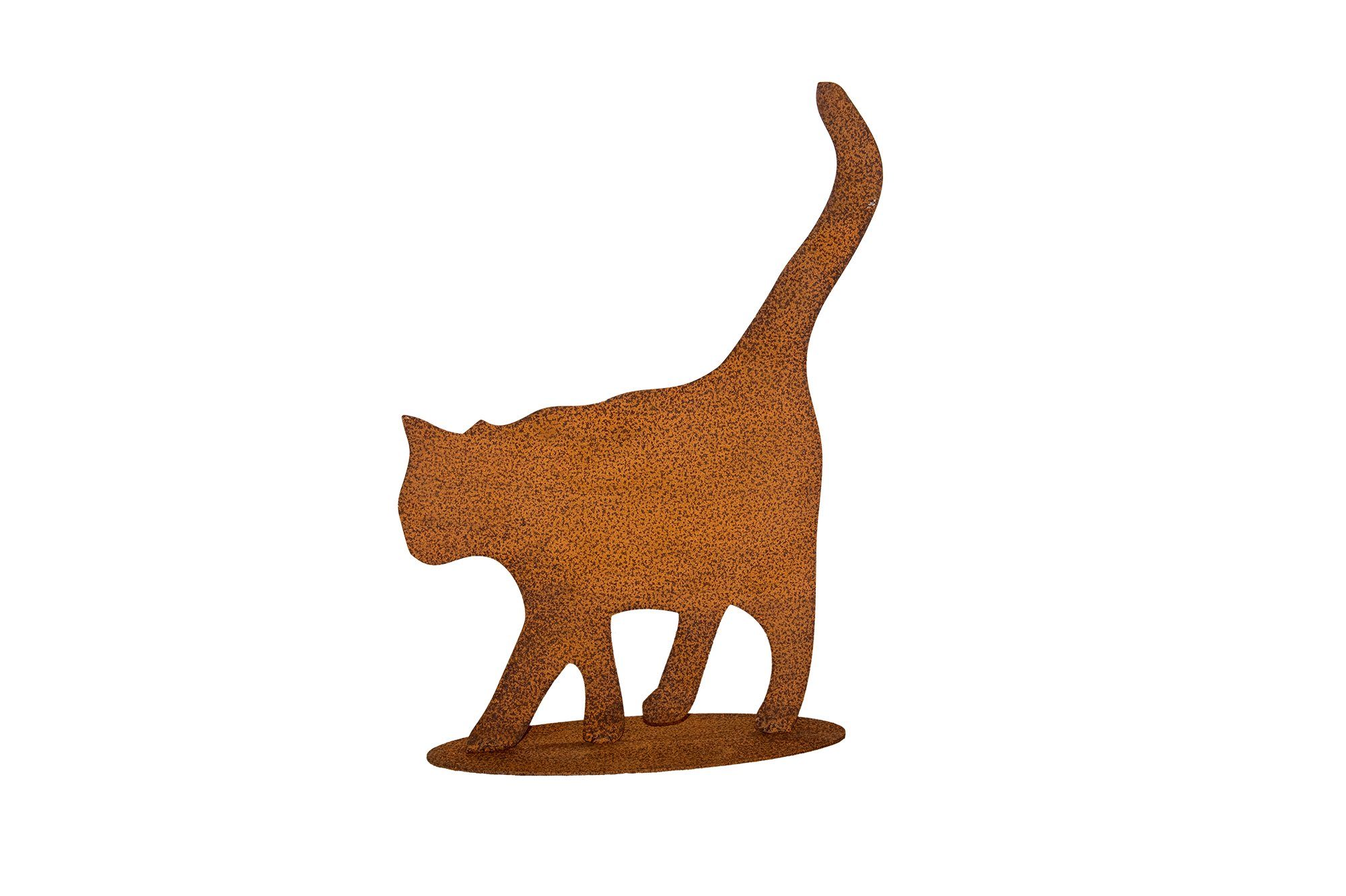 Dewoga Edelrost-Metalldesign Gartenfigur Katze gehend auf Platte, ca. 33 x 26 cm