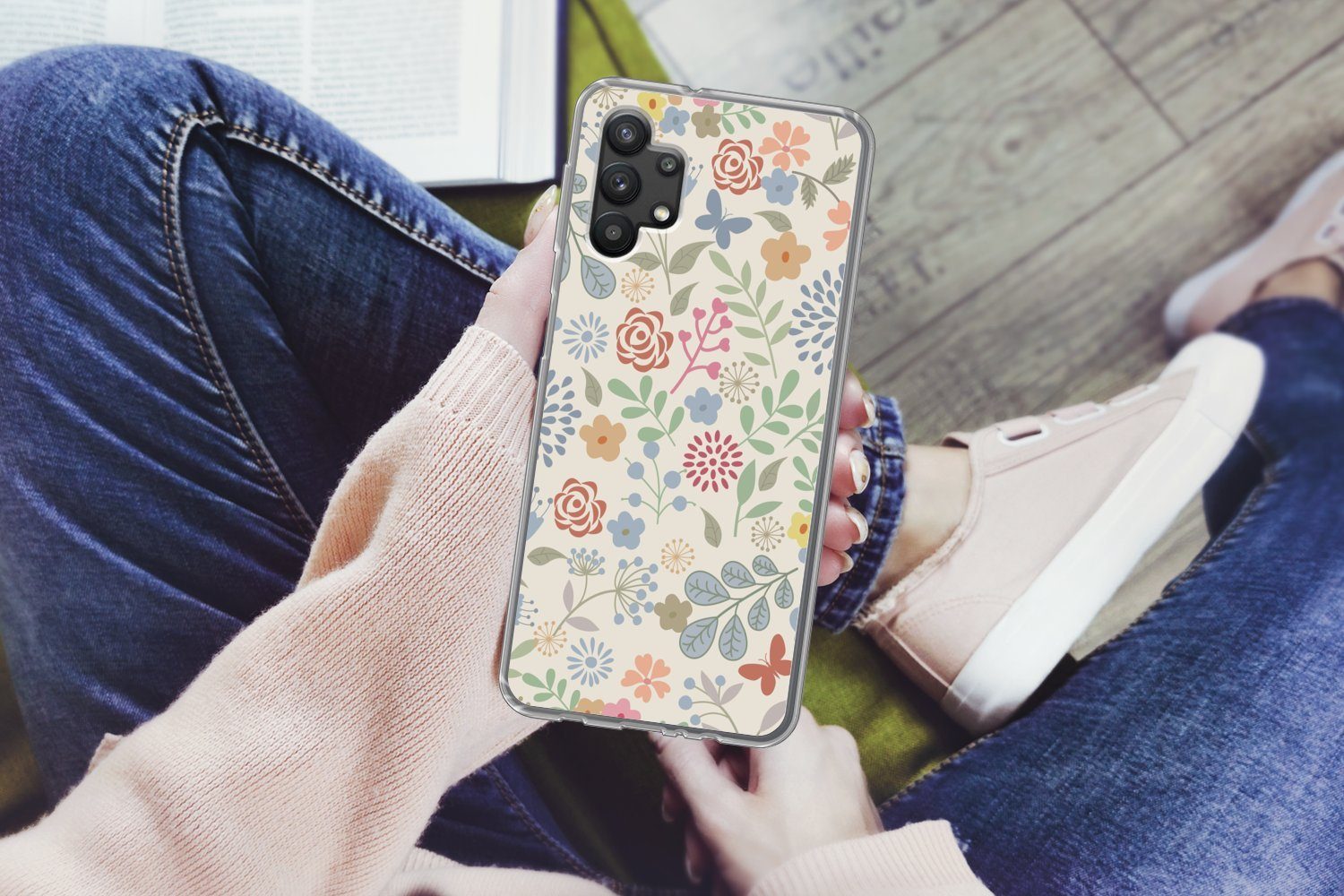 MuchoWow Handyhülle für Samsung Galaxy A32 5G Eine Blumenmuster-Illustration mit vielen Bl, Smartphone-Bumper, Print, Handy Schutzhülle Dünn