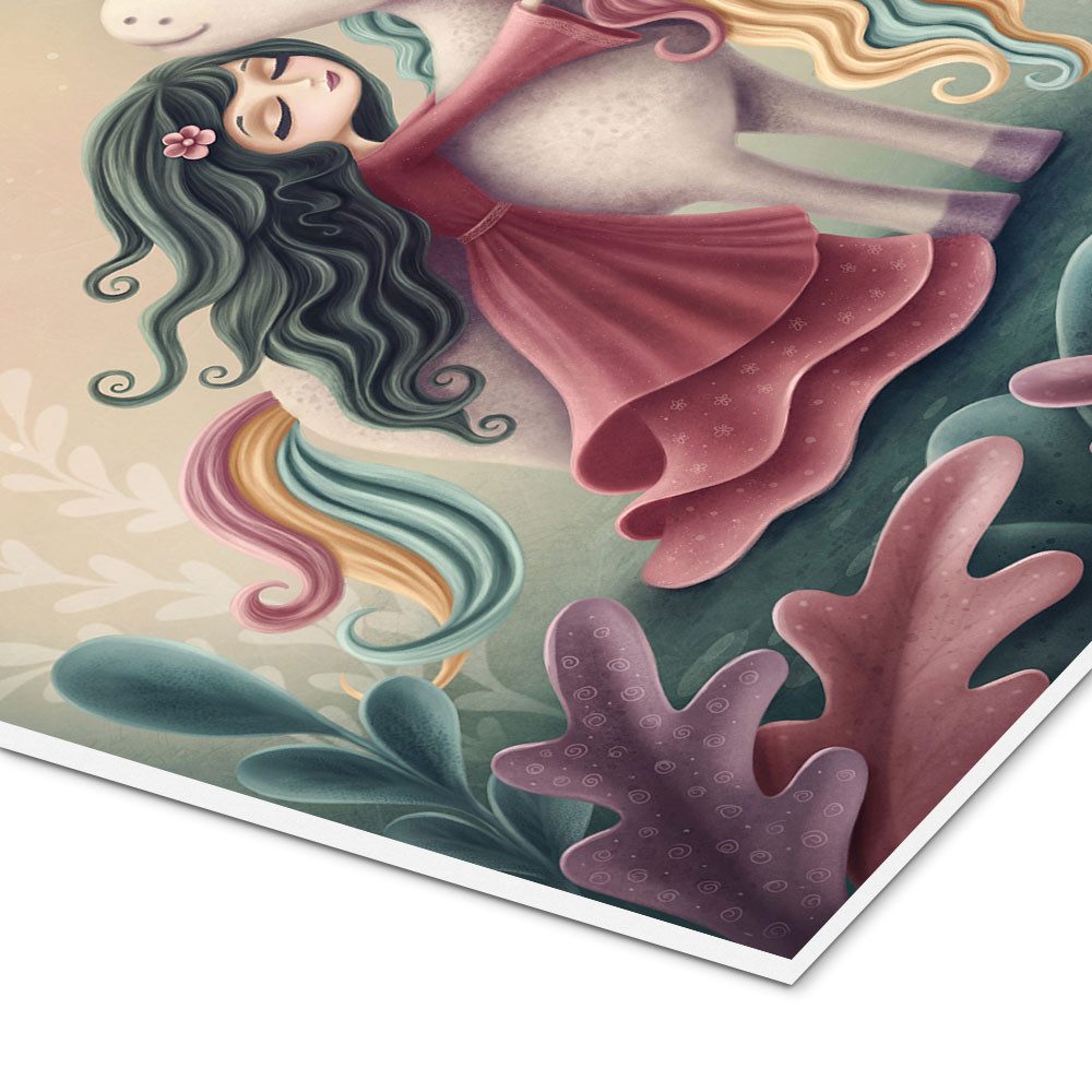Posterlounge Wandbild Einhorn mit kleinem Mädchen, Elena Schweitzer, erhältlich als Poster, Leinwandbild, Wandsticker oder Acrylglasbild