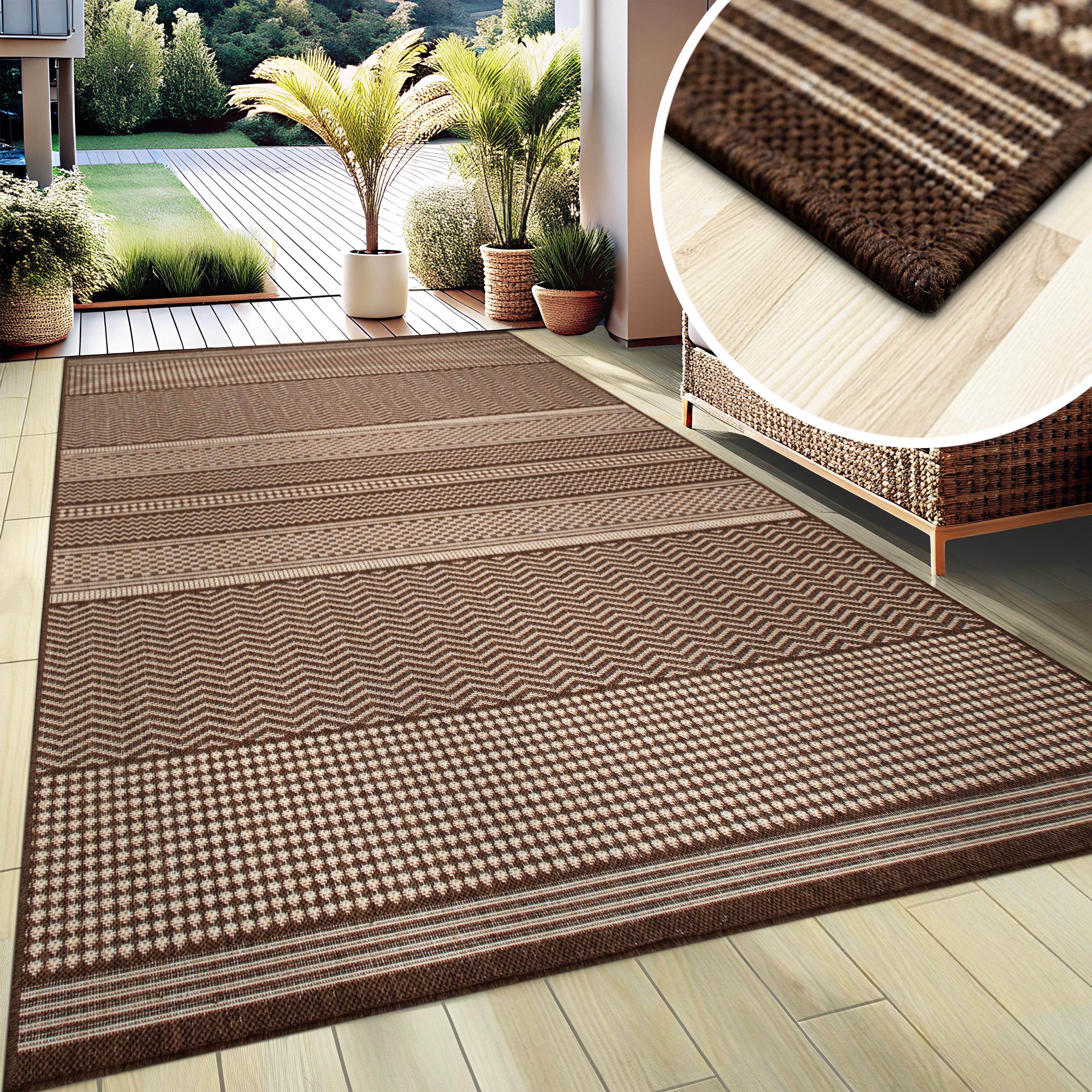 oKu-Tex Outdoorteppich PLUTUS In- & Outdoor Teppich, Flachgewebe, Sisaloptik, rechteckig, Höhe: 3 mm