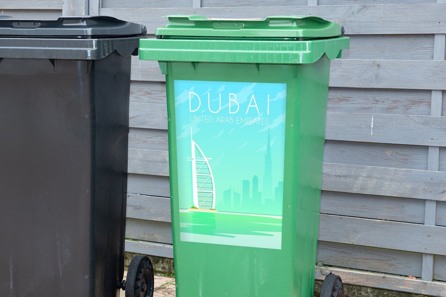 MuchoWow Wandsticker Illustration der Abfalbehälter Mülleimer-aufkleber, Dubai, St), Arabische Sticker, (1 Stadt Vereinigte Container, Emirate Mülltonne
