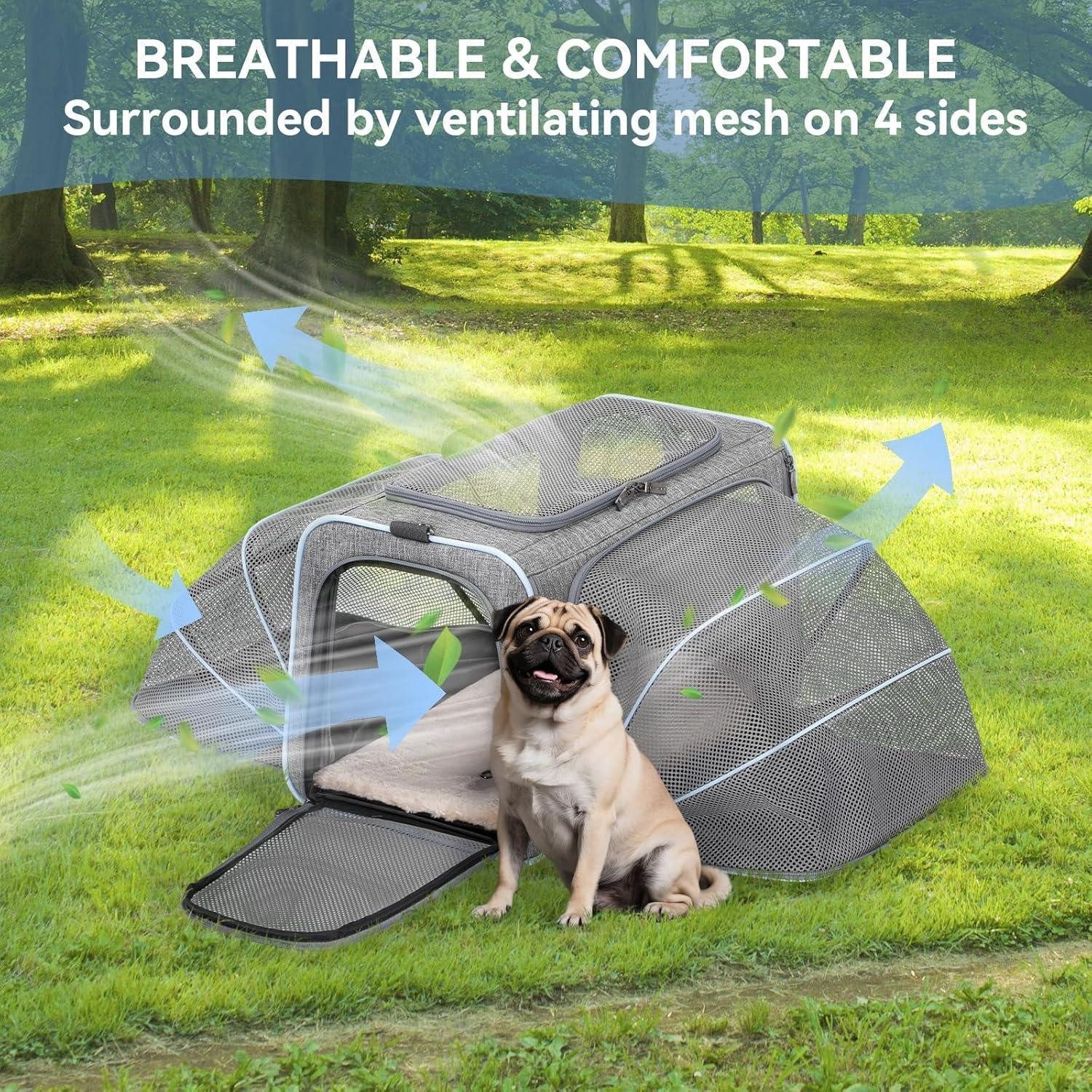 LuxusKollektion Tiertransporttasche Transporttasche Katze Hund faltbar Schultergurt Grau L Doppelseitig