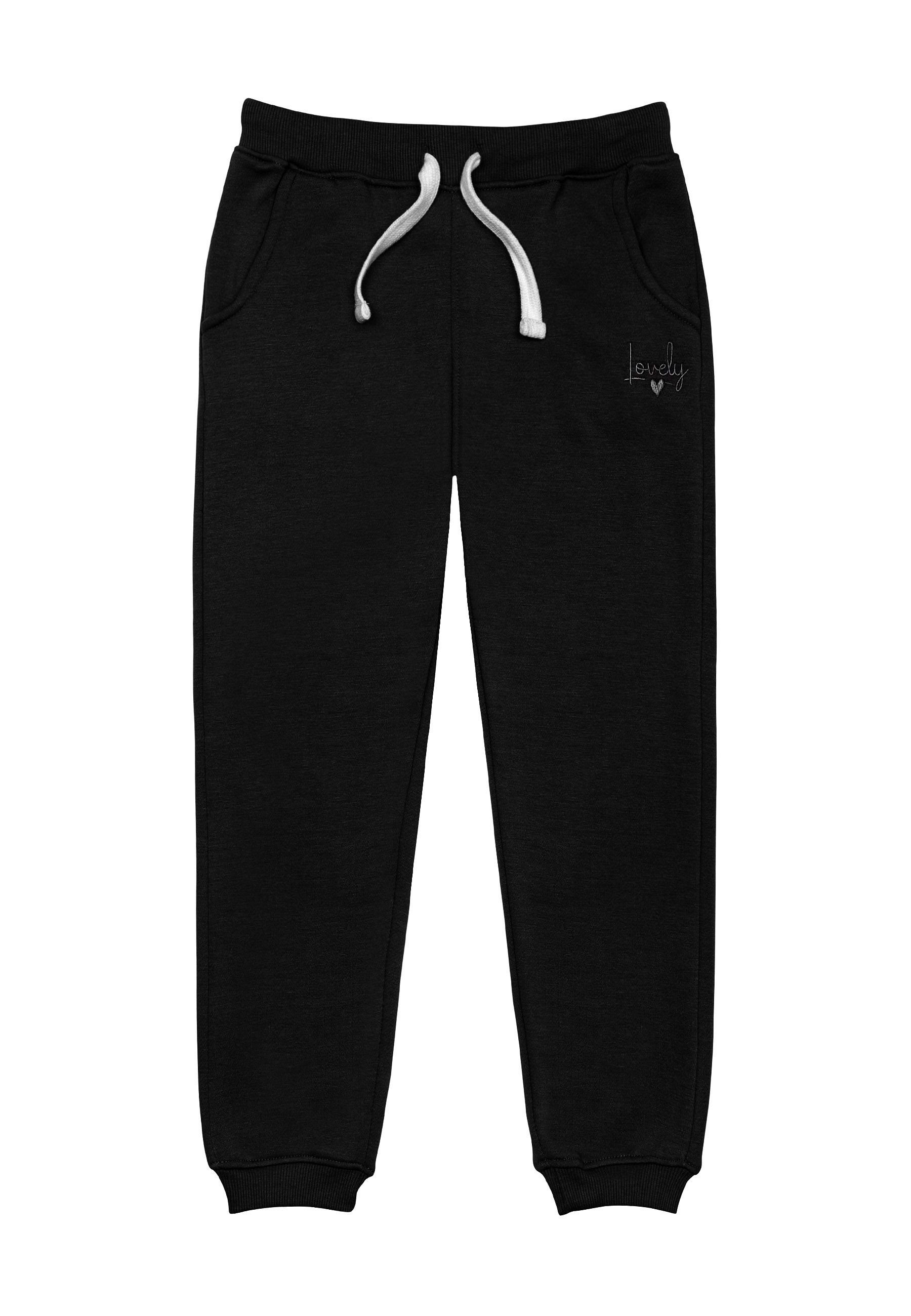 Schwarz MINOTI Sweatpants (1y-14y) „Lovely“-Fleece-Jogginghose
