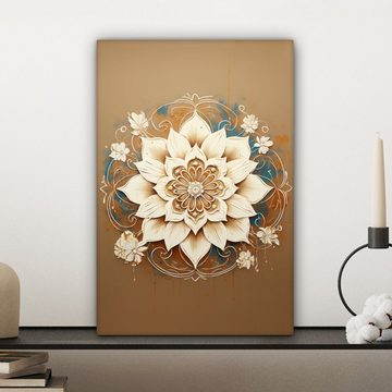 OneMillionCanvasses® Leinwandbild Mandala - Blumen - Weiß - Braun, (1 St), Leinwandbild fertig bespannt inkl. Zackenaufhänger, Gemälde, 20x30 cm