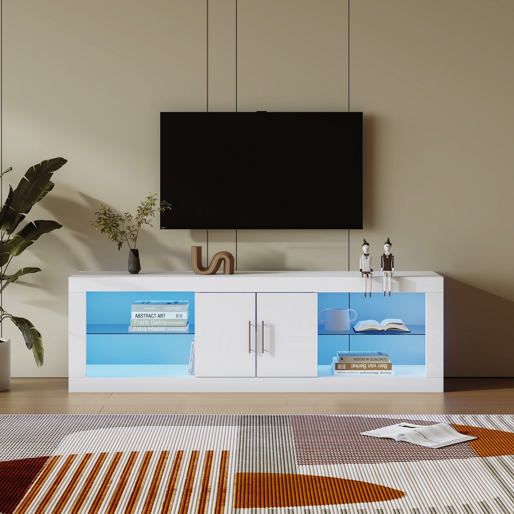 XDOVET TV-Schrank für 60"Fernseher 16 Farb-LED Bluetooth-Steuerung TV-Ständer, (Moderner Hochglanz-Schranktüren, verstellbare Einlegeböden)