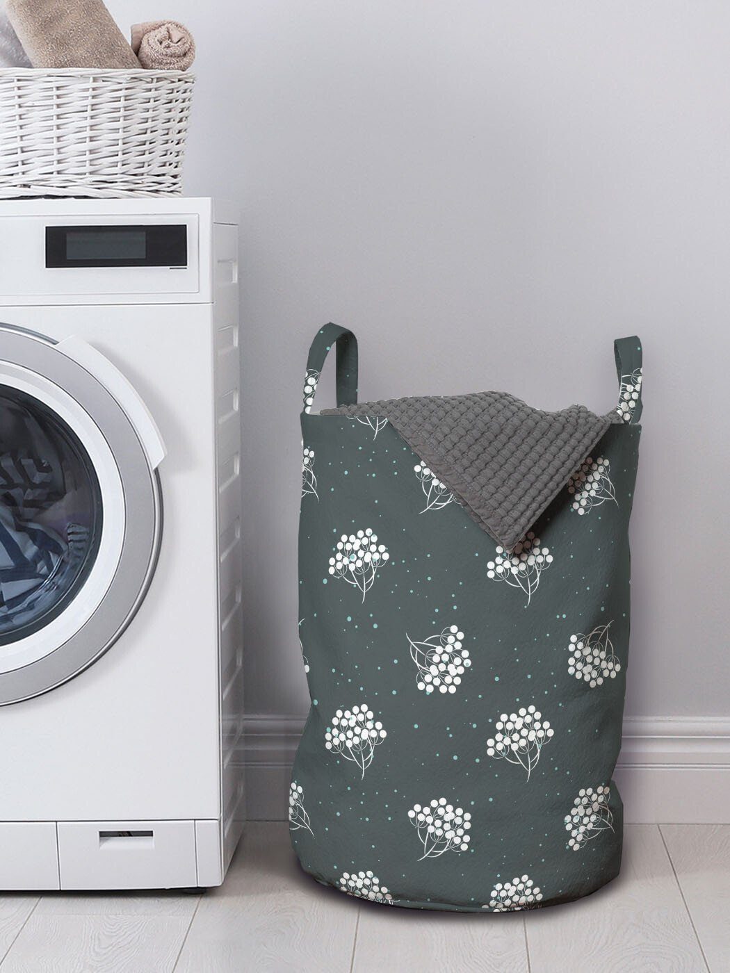 Abakuhaus Wäschesäckchen Wäschekorb mit Griffen Kordelzugverschluss Urlaub für Vogelbeere Schnee Blumen Waschsalons