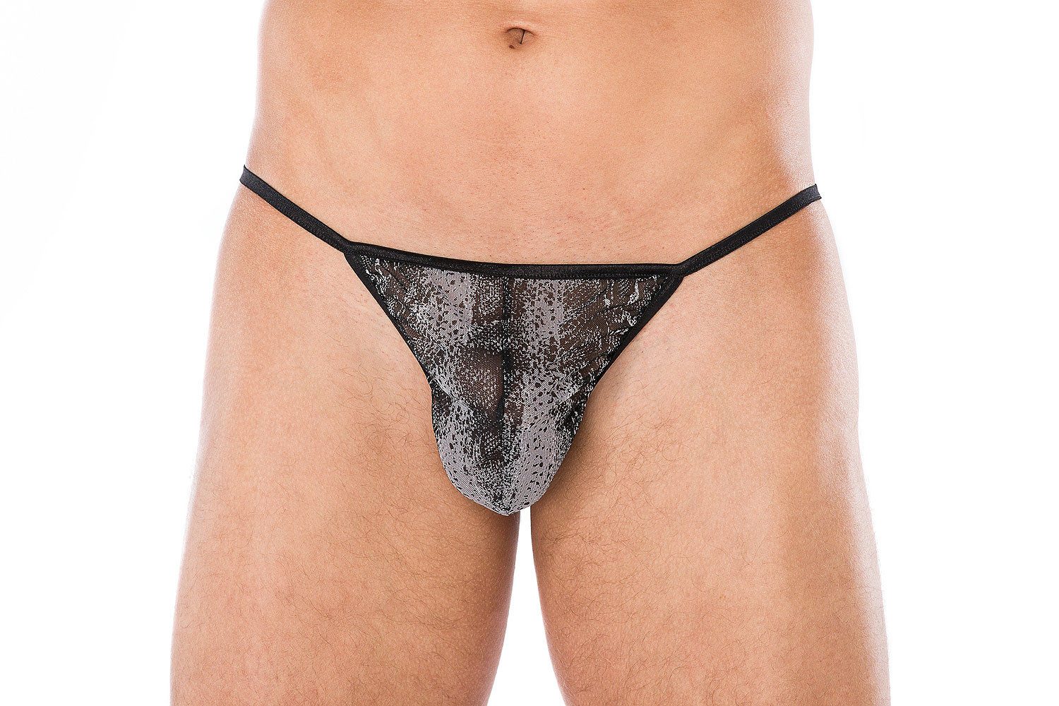 String Herren Dessous String grau/schwarz transparent mit Schlangenmuster Män