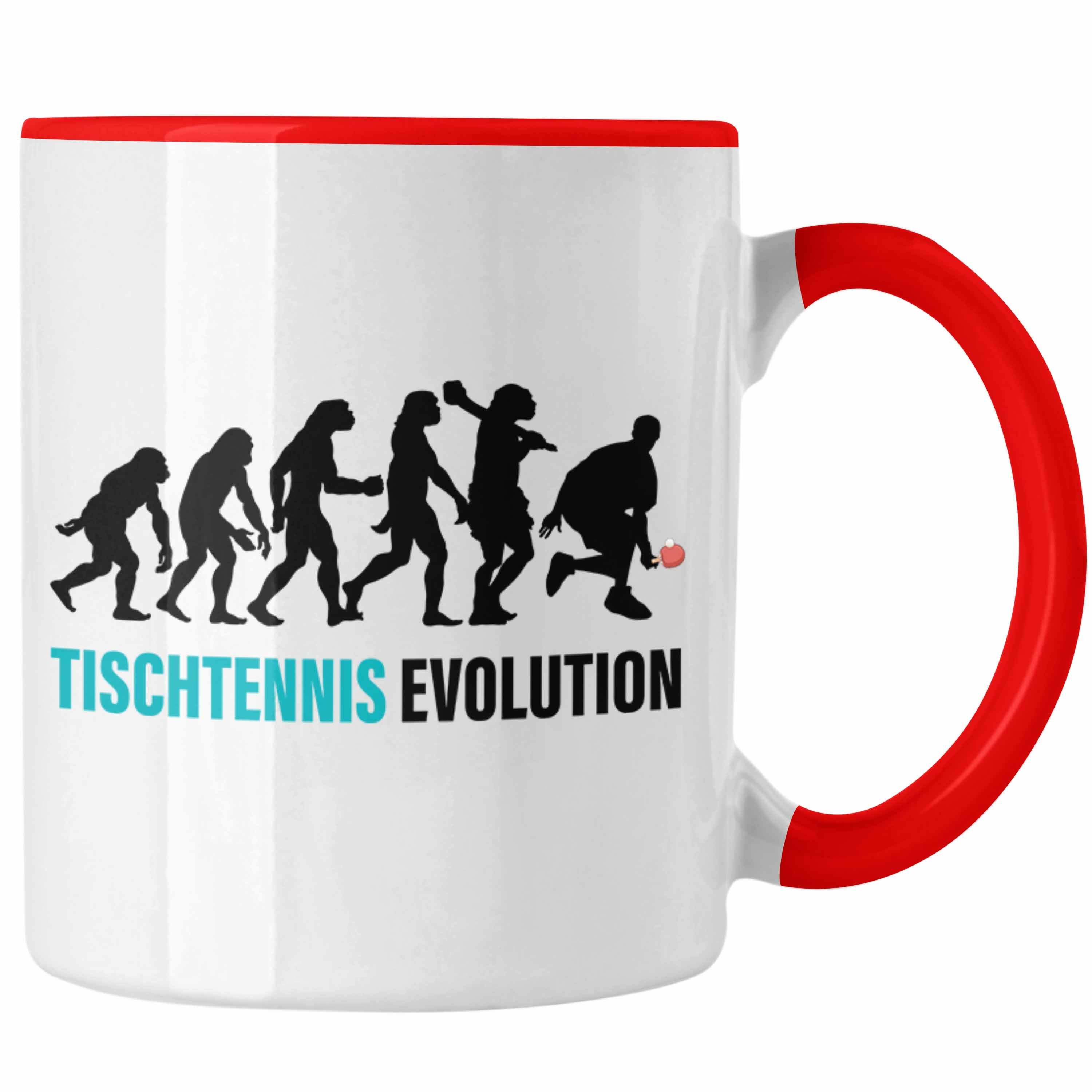 Trendation Tasse Trendation - Tischtennis Evolution Tasse Geschenk Tischtennisspieler Geschenkidee Lustig für Männer Tischtennis Zubehör Rot