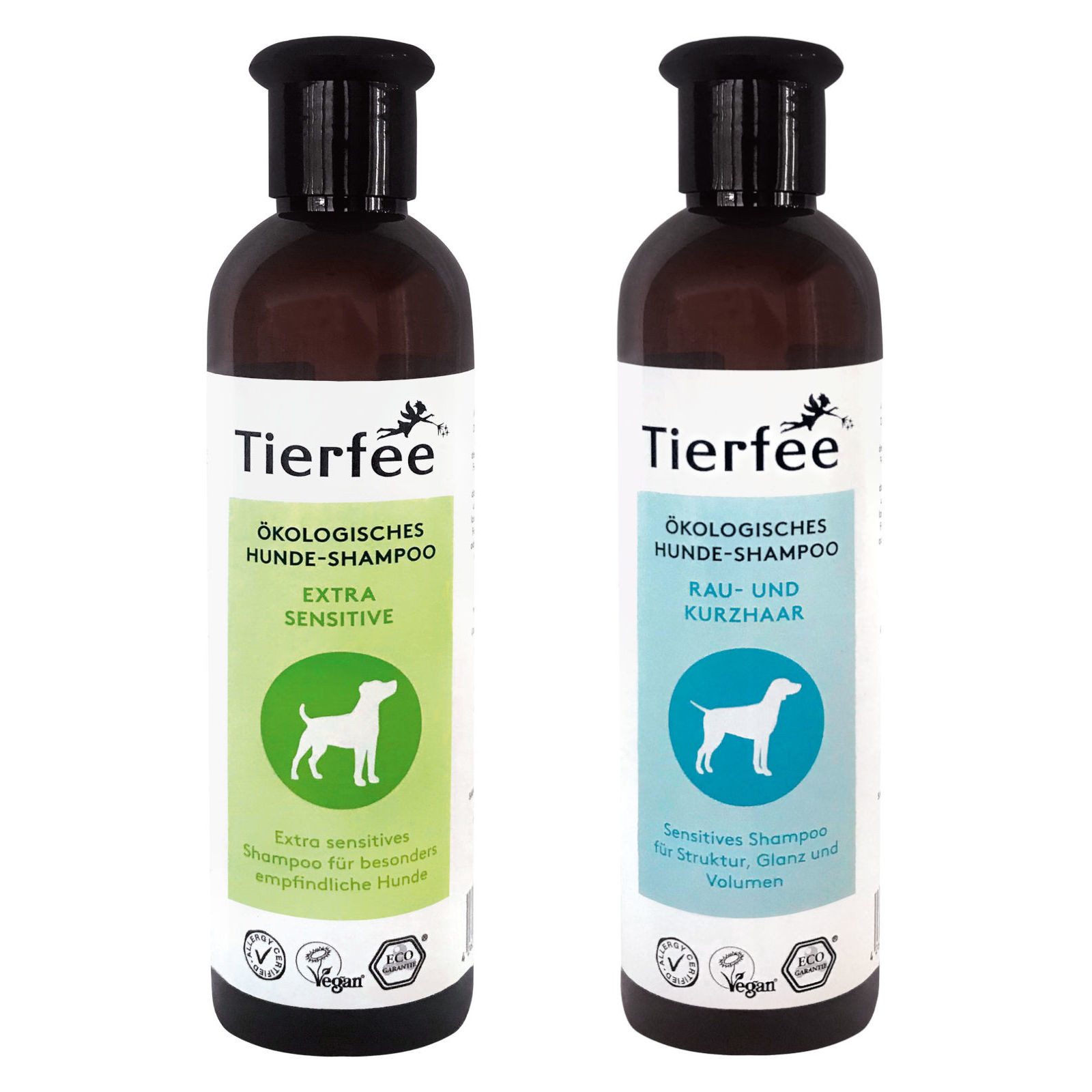 Tierfee Tiershampoo Hunde-Shampoo Sparpaket - Extra Senitiv + Rau- und Kurzhaar 2x 250 ml, 500 ml, ökologisch, vegan
