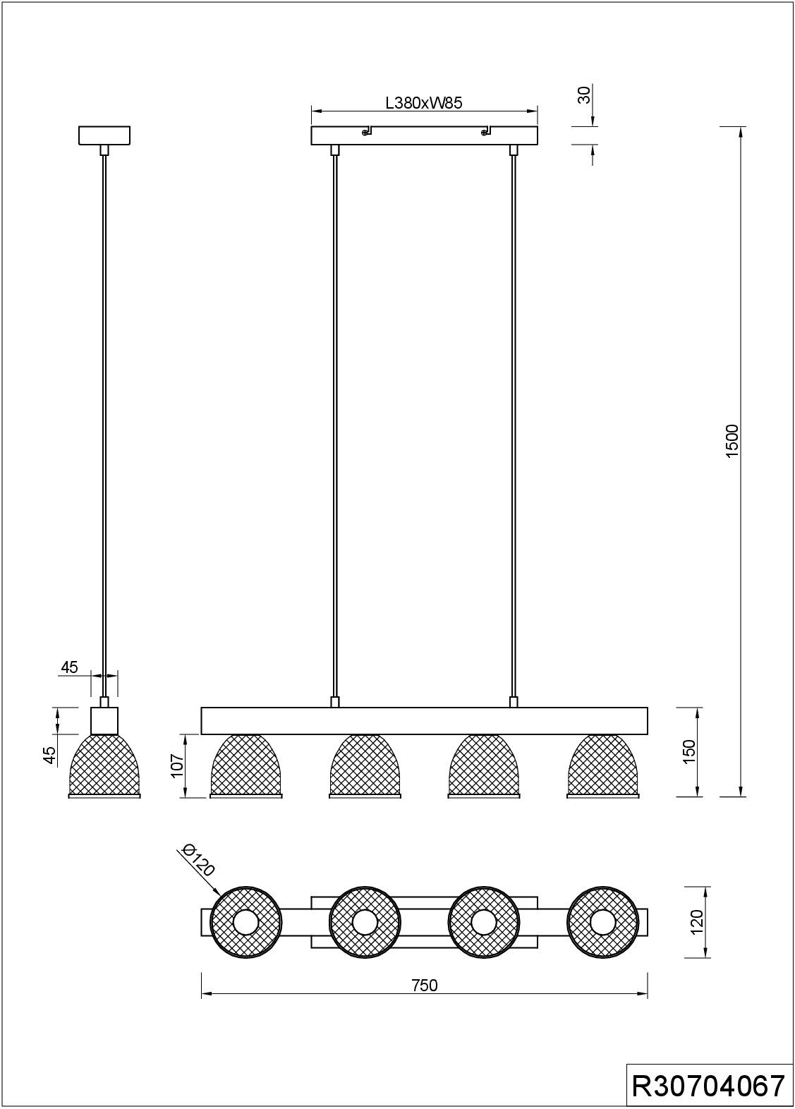 Abhängung wählbar, TRIO CESTINO, Pendelleuchte 150cm, Leuchten Leuchtmittel, 75cm 4-flammig, frei E14-Leuchtmittel ohne Länge