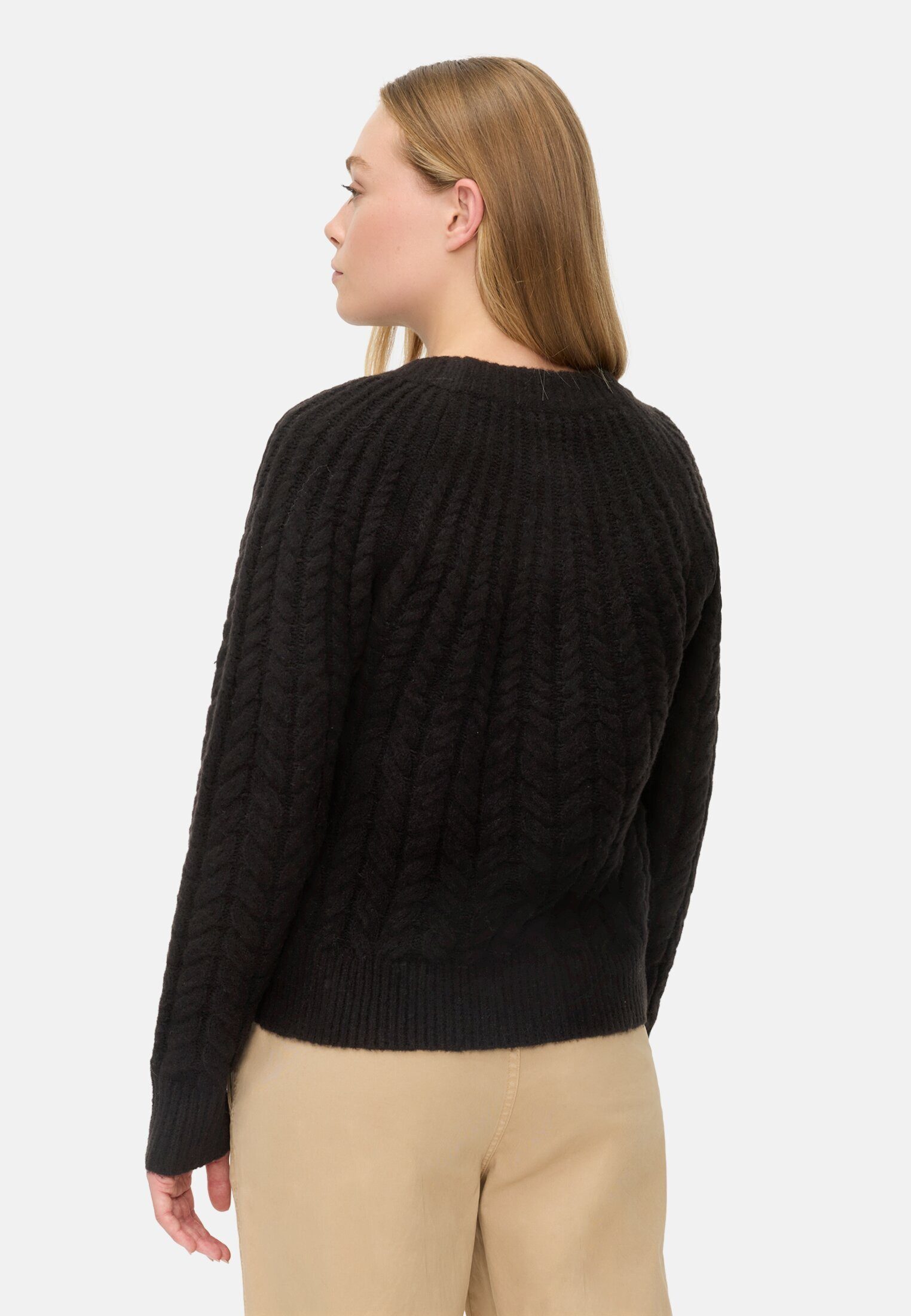 camel active Strickpullover mit Rundhalskragen Langarm Markenlogo