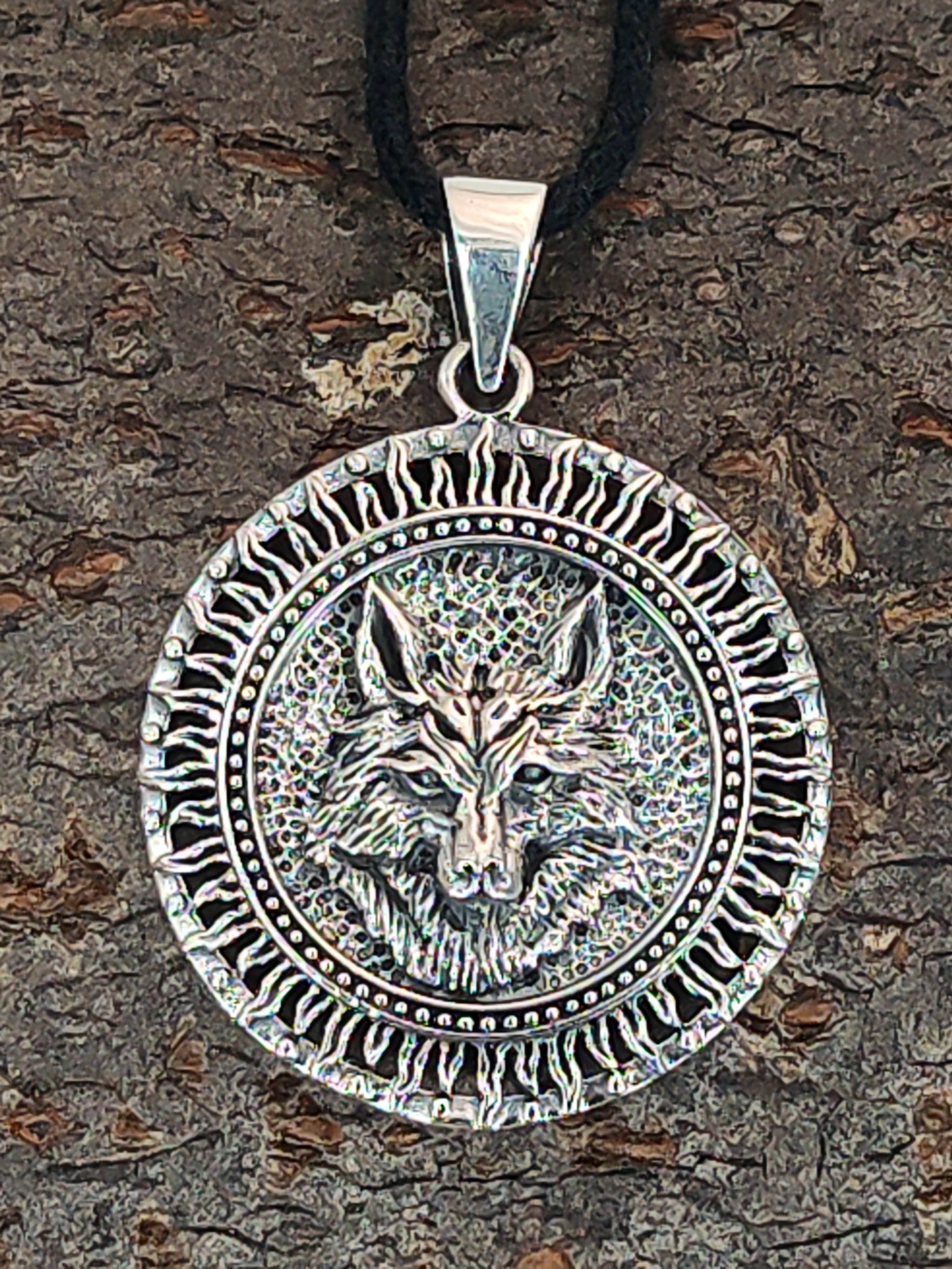 Amulett Silber Wolfskopf Kettenanhänger of Kiss Kopf Schädel Sterling 925 Wolf Leather Wikinger