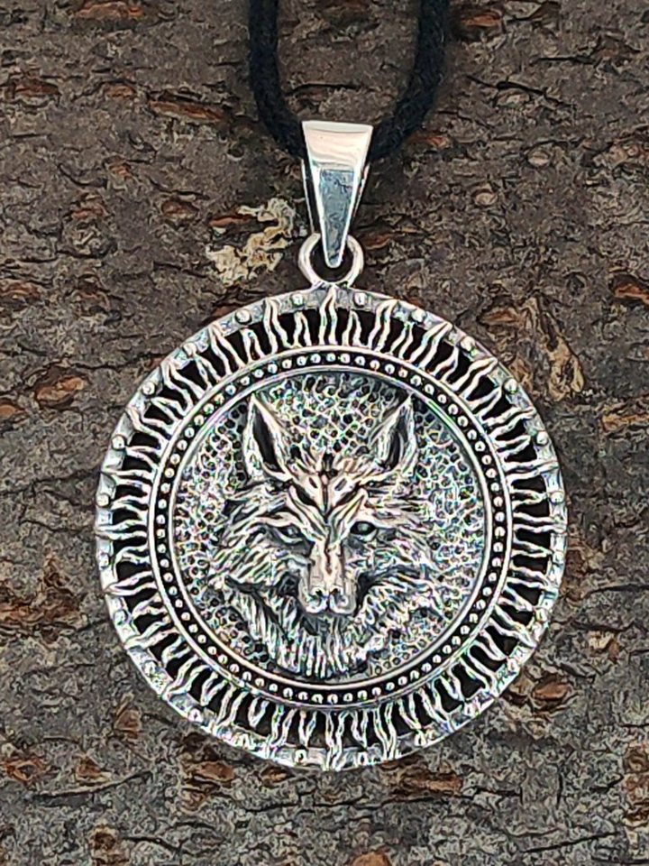 Kiss of Leather Kettenanhänger Wolfskopf 925 Sterling Silber Wolf Kopf  Schädel Amulett Wikinger