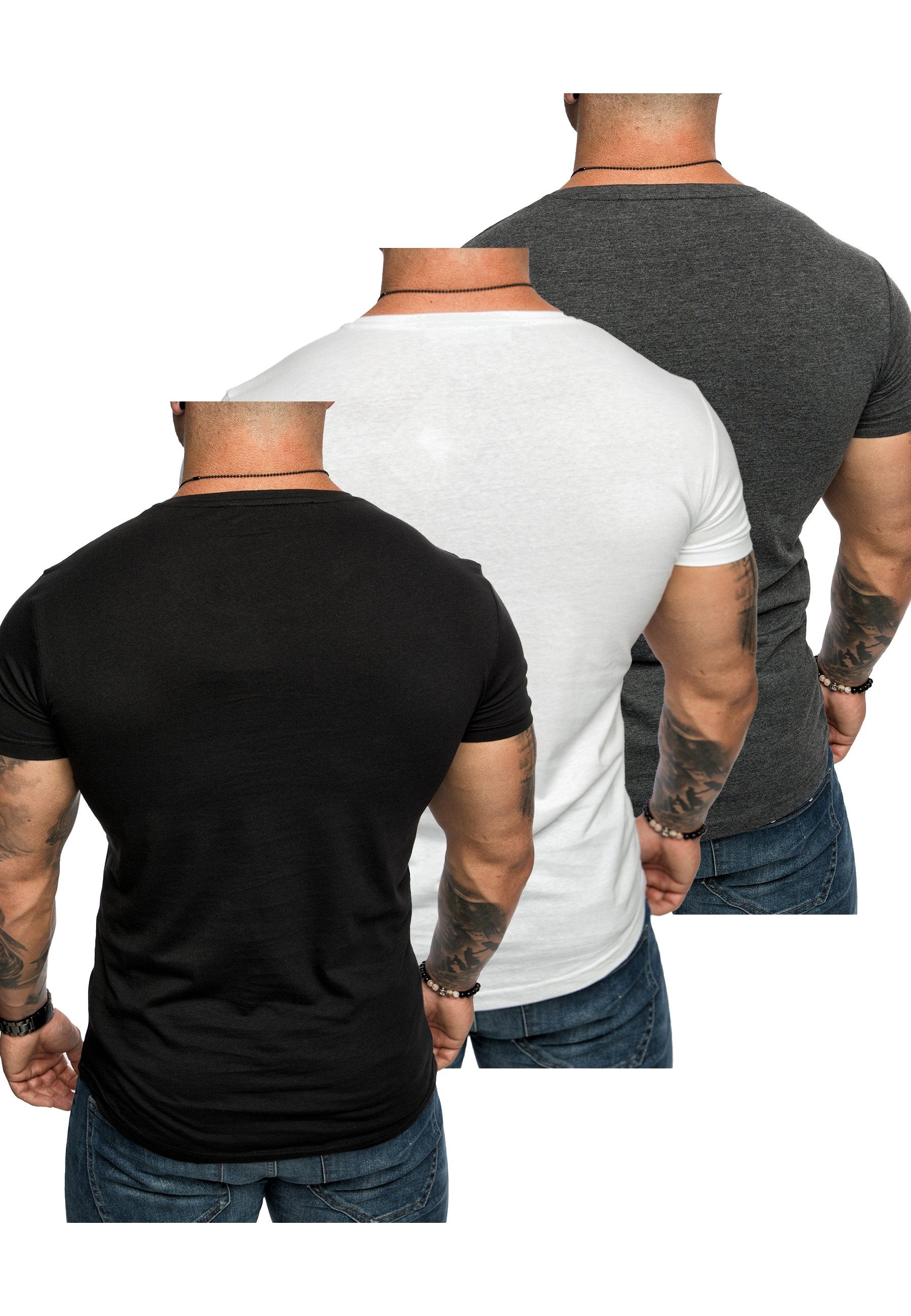 3er-Pack Herren + Basic Amaci&Sons TACOMA Oversize mit Rundhalsausschnitt T-Shirt 3. + T-Shirt Weiß (3er-Pack) (Schwarz T-Shirts Anthrazit)