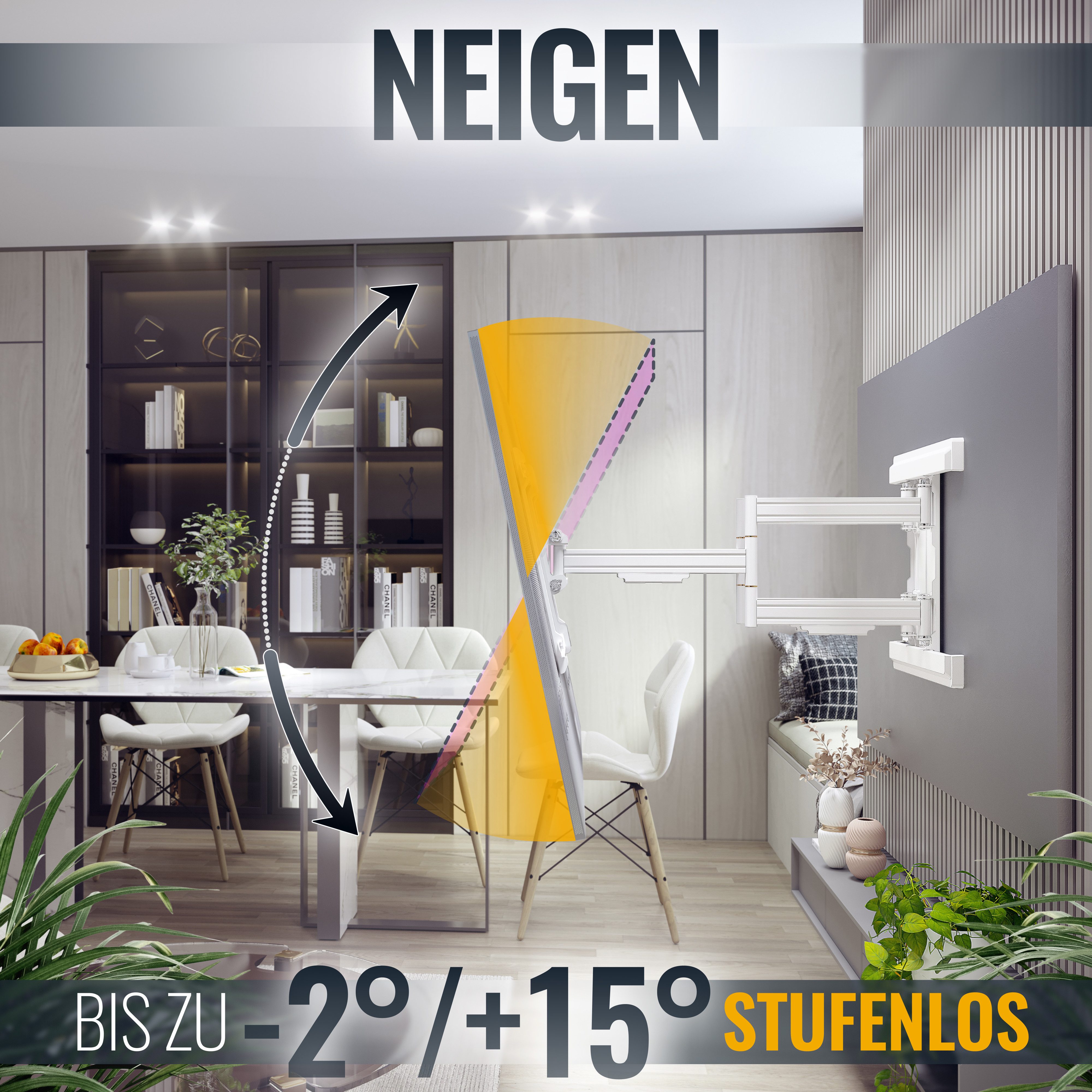 RICOO TV-Wandhalterung TV Wandhalterung 65"-110" mit Schwenk- und Neigefunktion S7564-W, (bis 110 Zoll, VESA 300x200 bis 600x400, 1-tlg., 70 Kg Aufnahme, 65" bis 110" (165-279 cm) Bildschirm Diagonale, +/-60° schwenkbar, +15°/-2° neigbar, +/-3° drehbar, ausziehbar Halter)